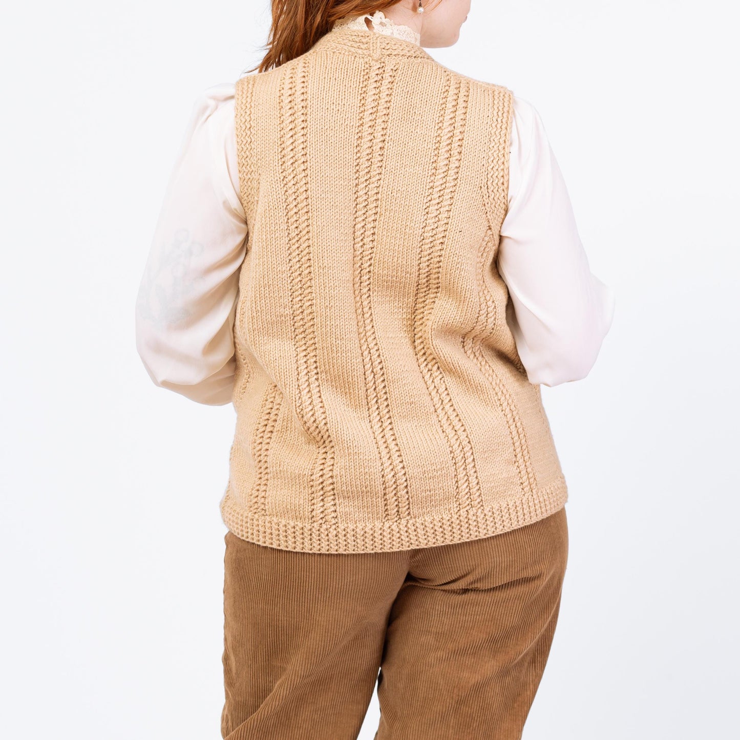 Vintage 80s Cream Cable Knit Sweater Vest - Medium