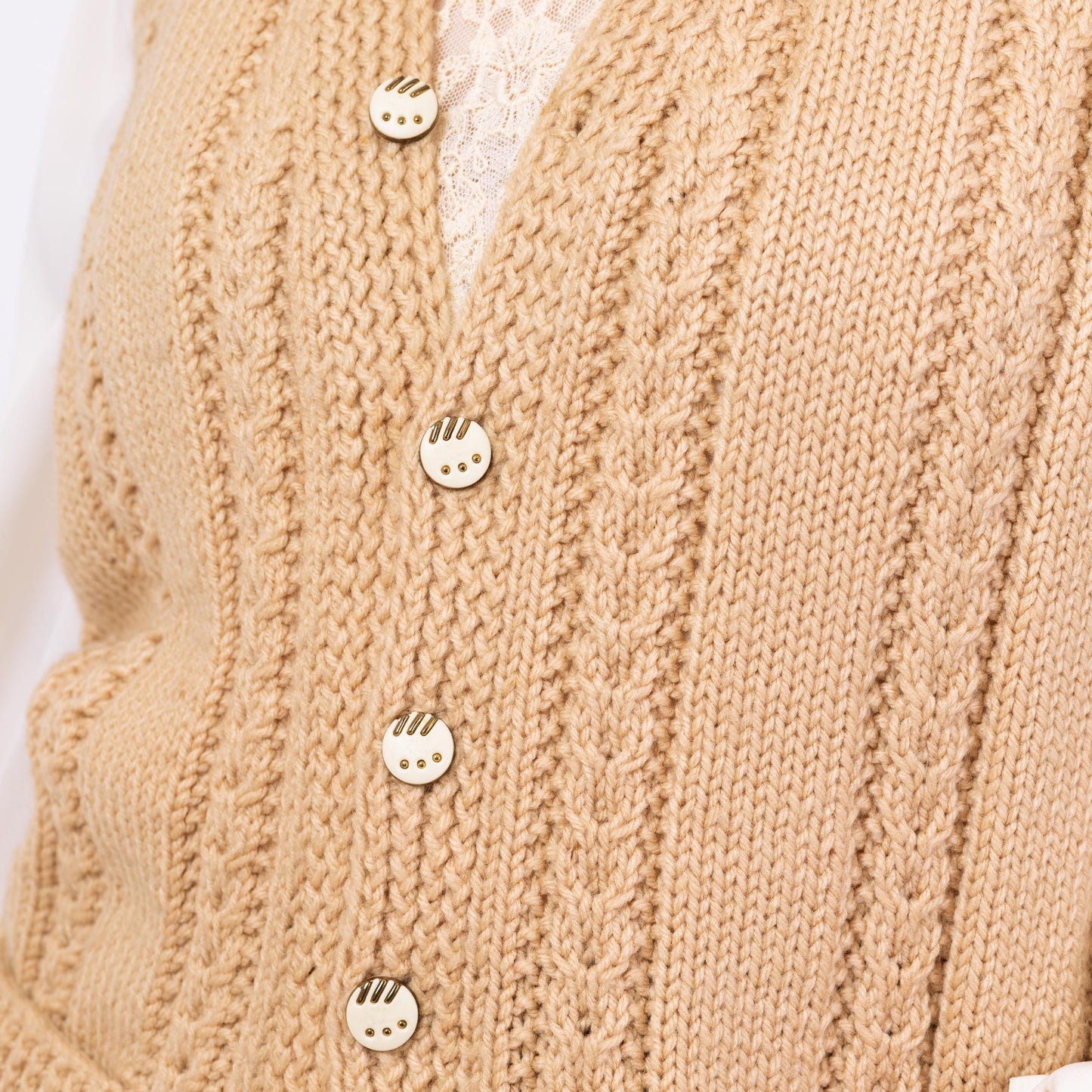 Vintage 80s Cream Cable Knit Sweater Vest - Medium