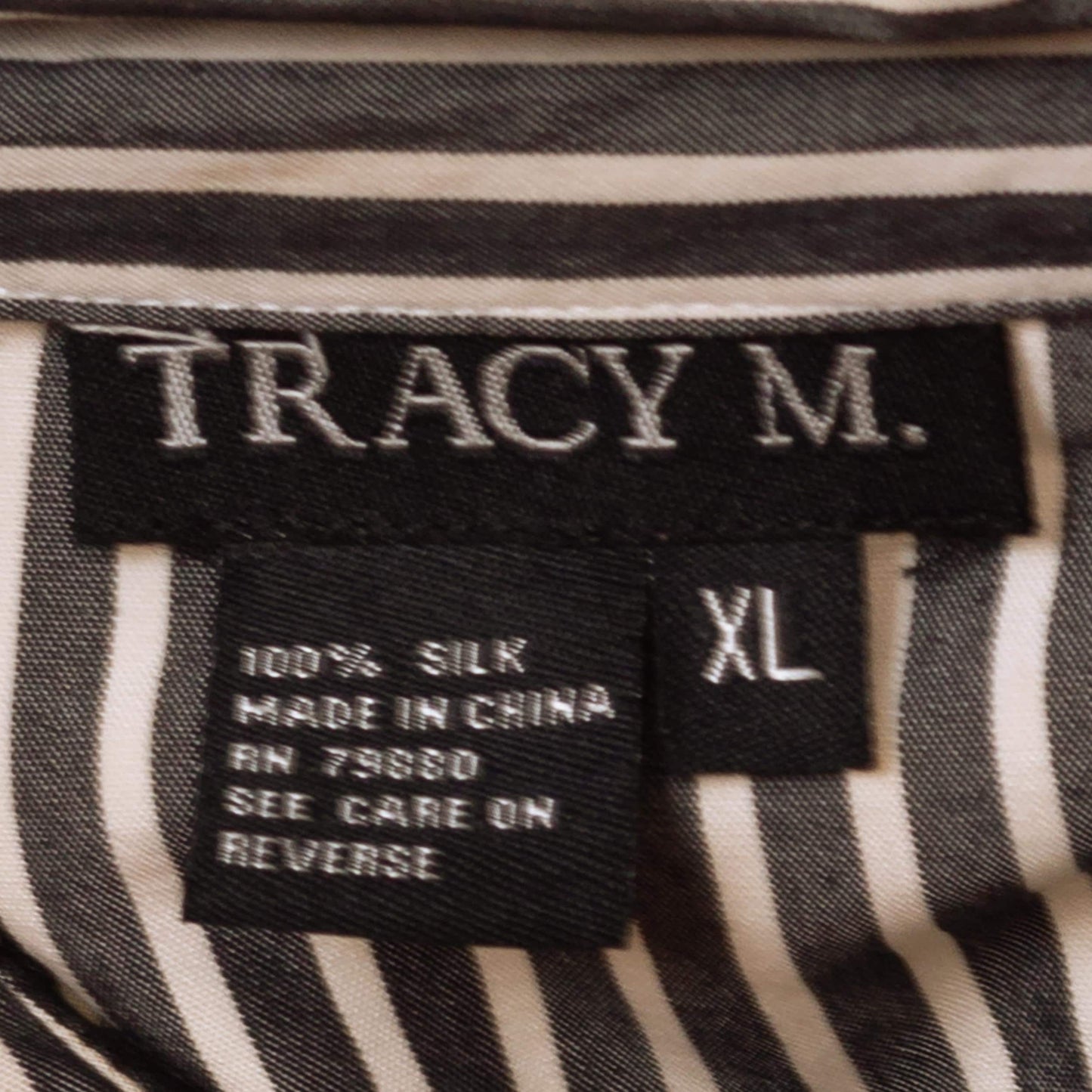 Vintage 90s Black & White Striped Silk Tuxedo Ruffle Blouse - Large