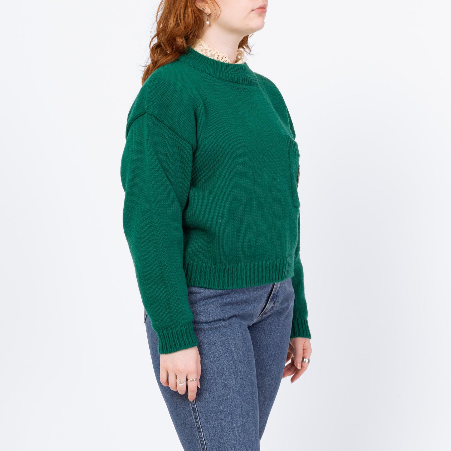 Vintage 80s Soft Green Cropped Sweater - Medium to Large