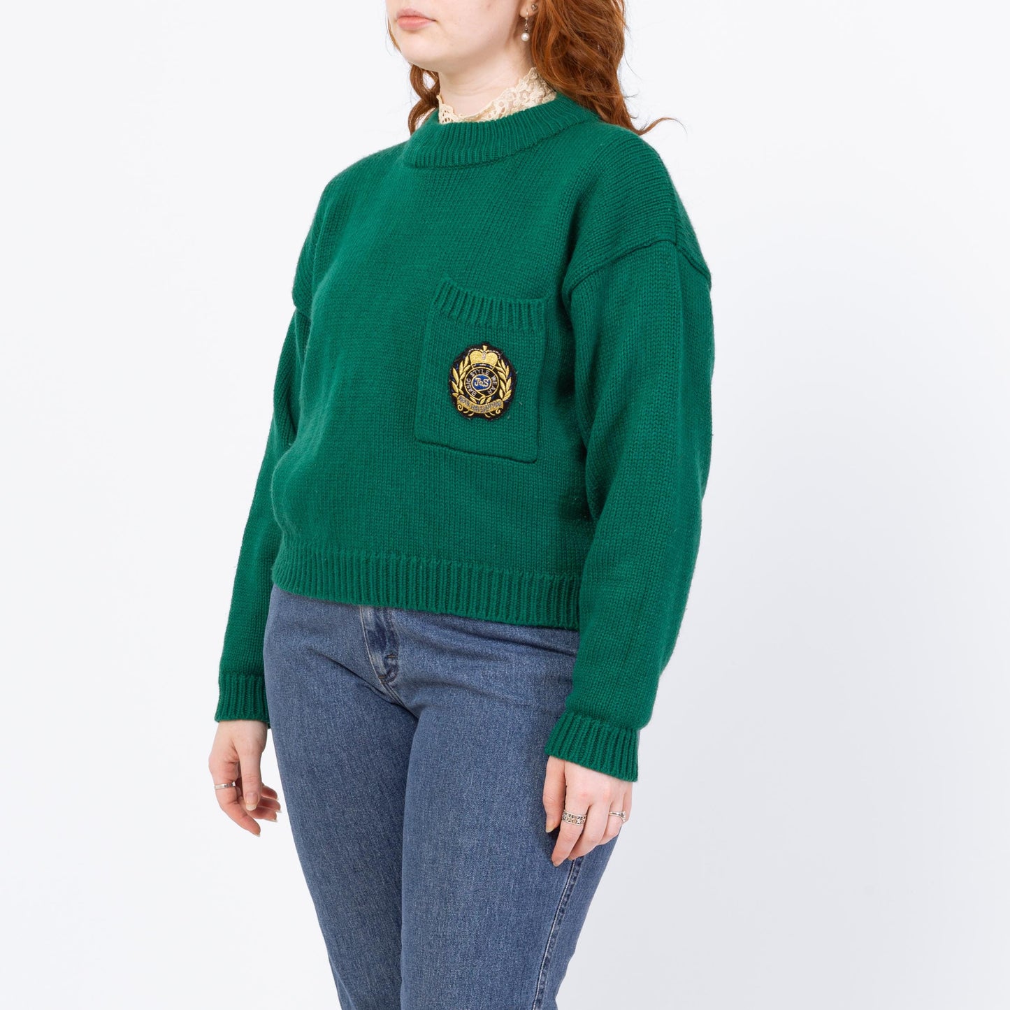 Vintage 80s Soft Green Cropped Sweater - Medium to Large