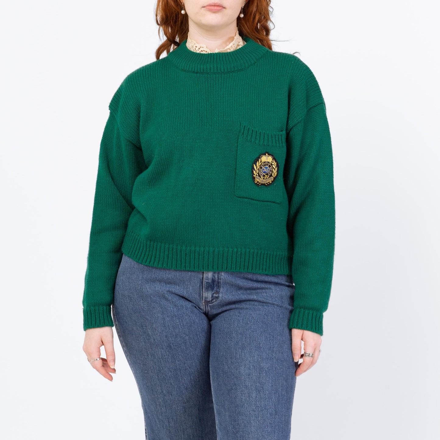 Vintage 80s Soft Green Cropped Sweater - Medium to Large