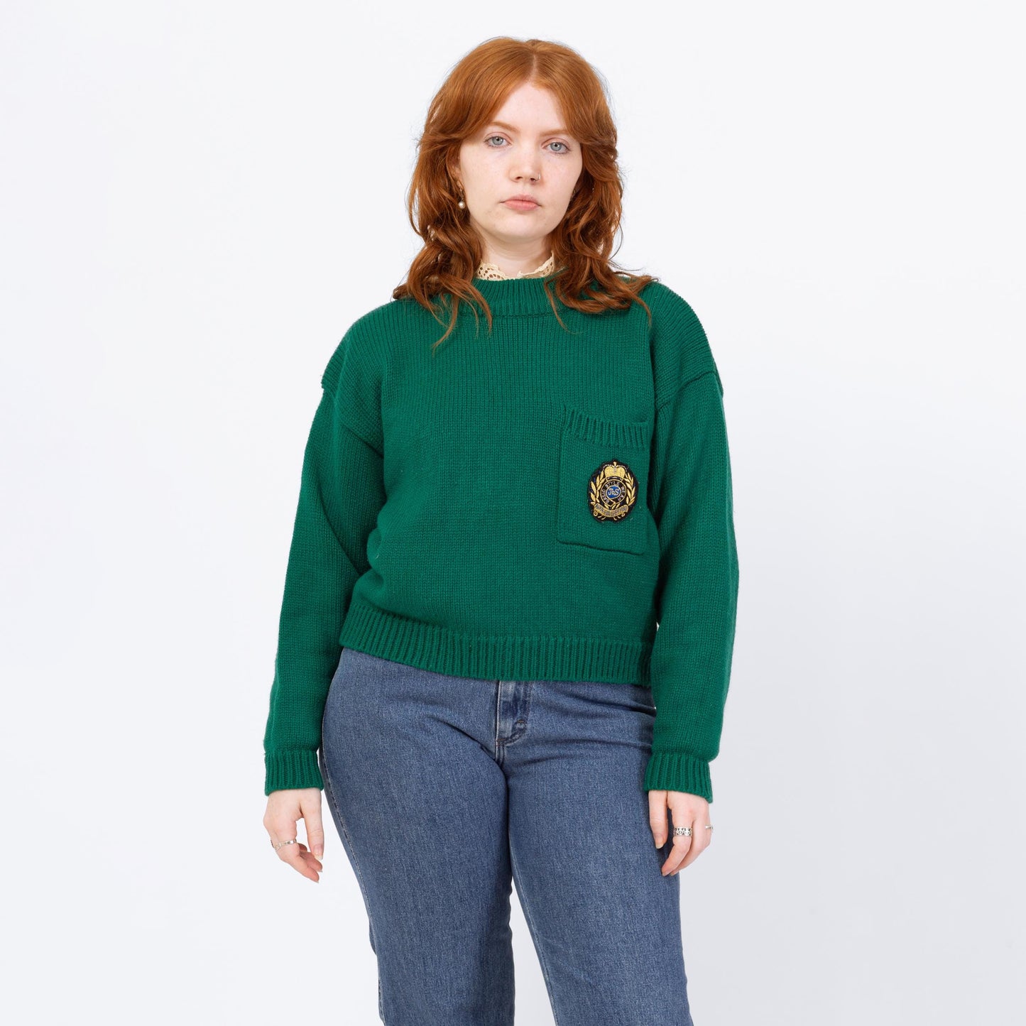 Vintage 80s Soft Green Cropped Sweater - Medium to Large