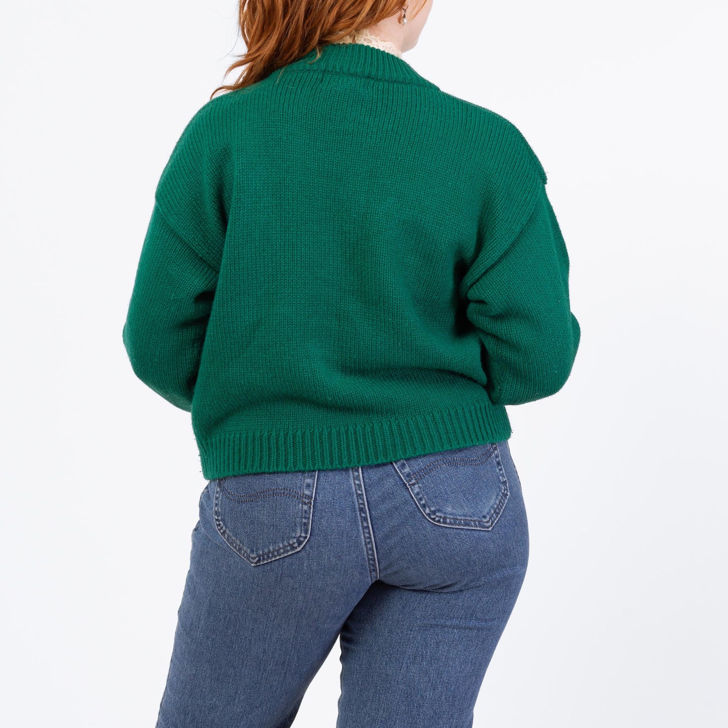 Vintage 80s Soft Green Cropped Sweater - Medium to Large