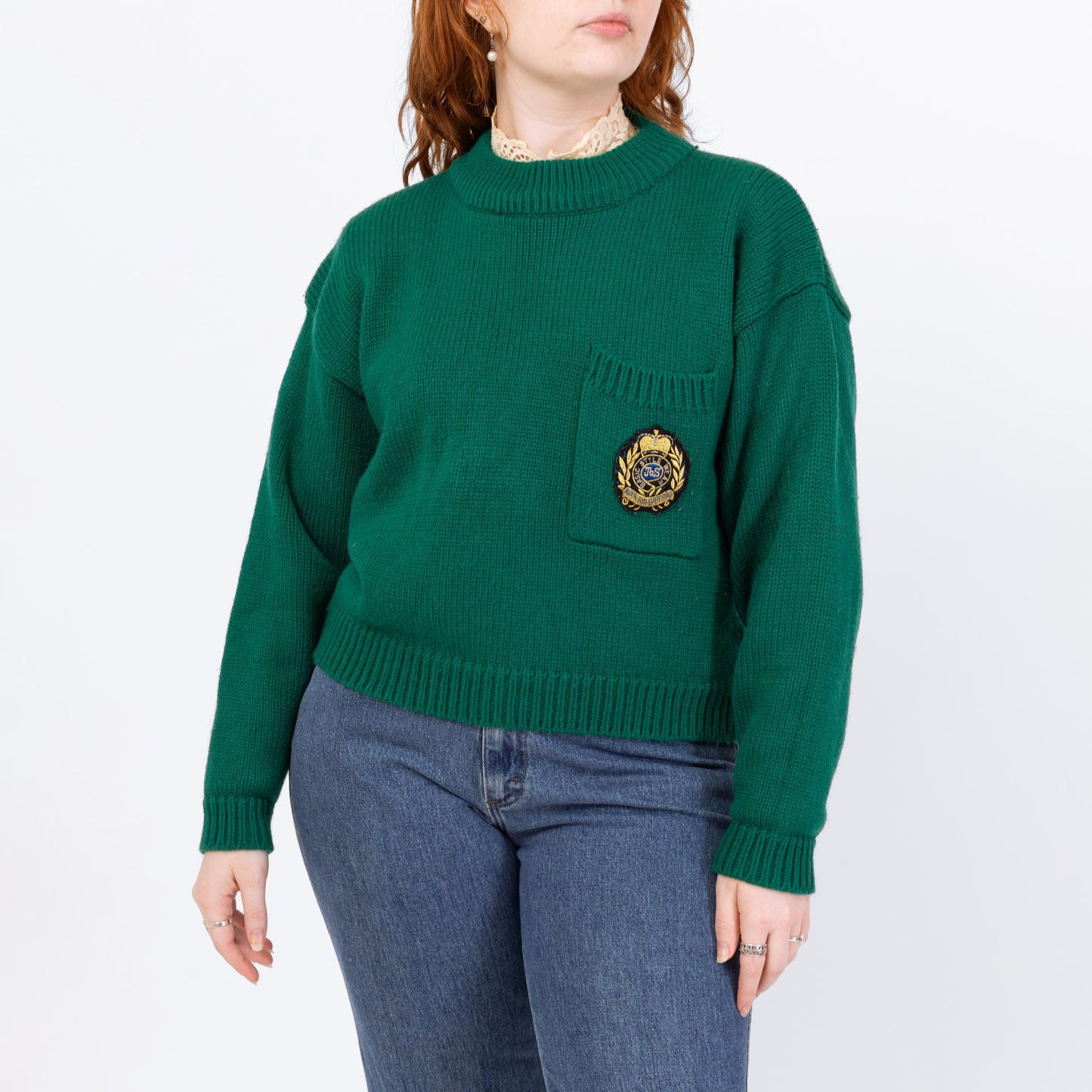 Vintage 80s Soft Green Cropped Sweater - Medium to Large