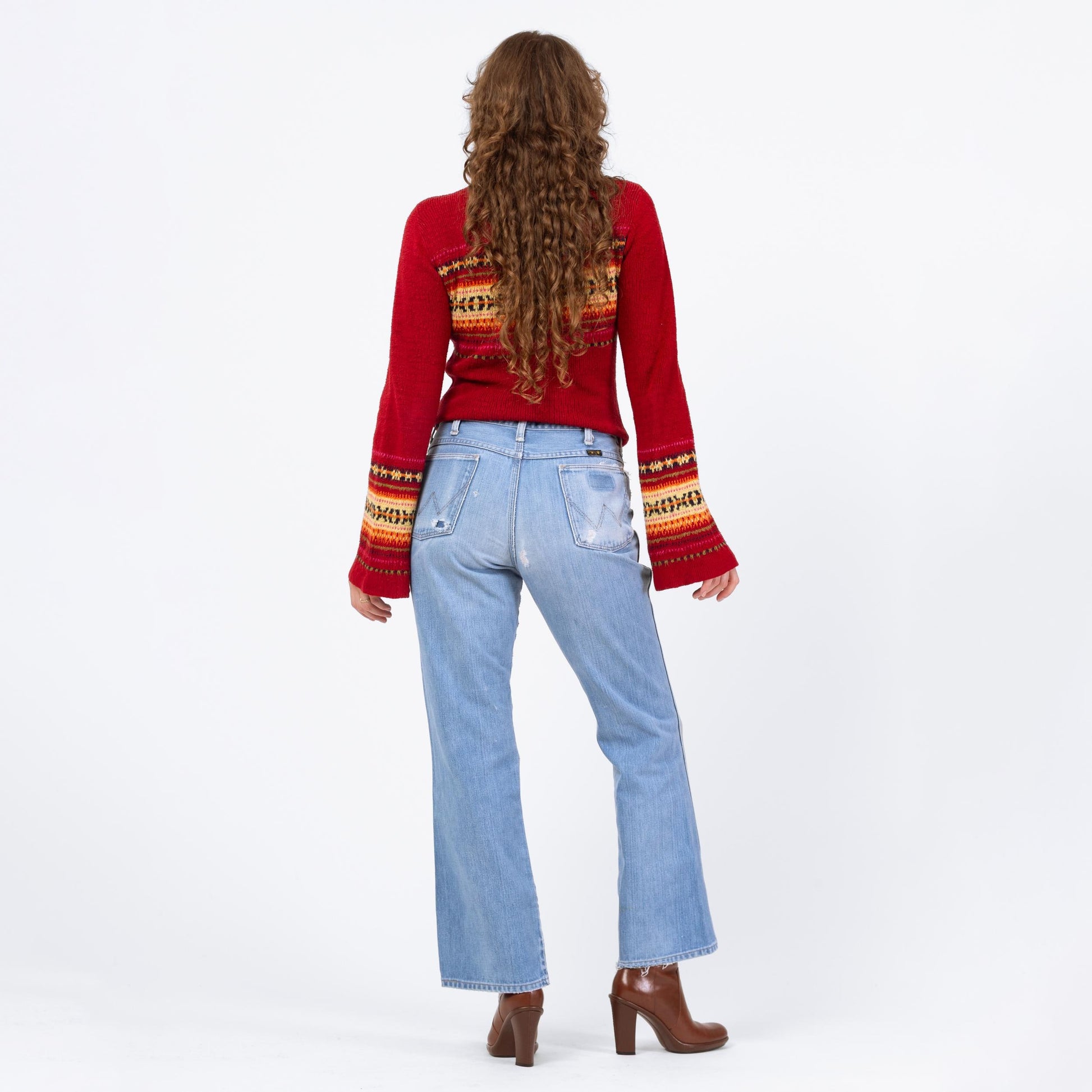 Vintage 70s Wrangler Flared Unisex Jeans - 31x30 | Light Wash Distressed Denim High Waisted Bootcut Jeans
