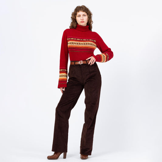Vintage 70s Chic By H.I.S. Brown Velvet High Waist Pants, Deadstock - Medium | Straight Leg High Waist Trousers