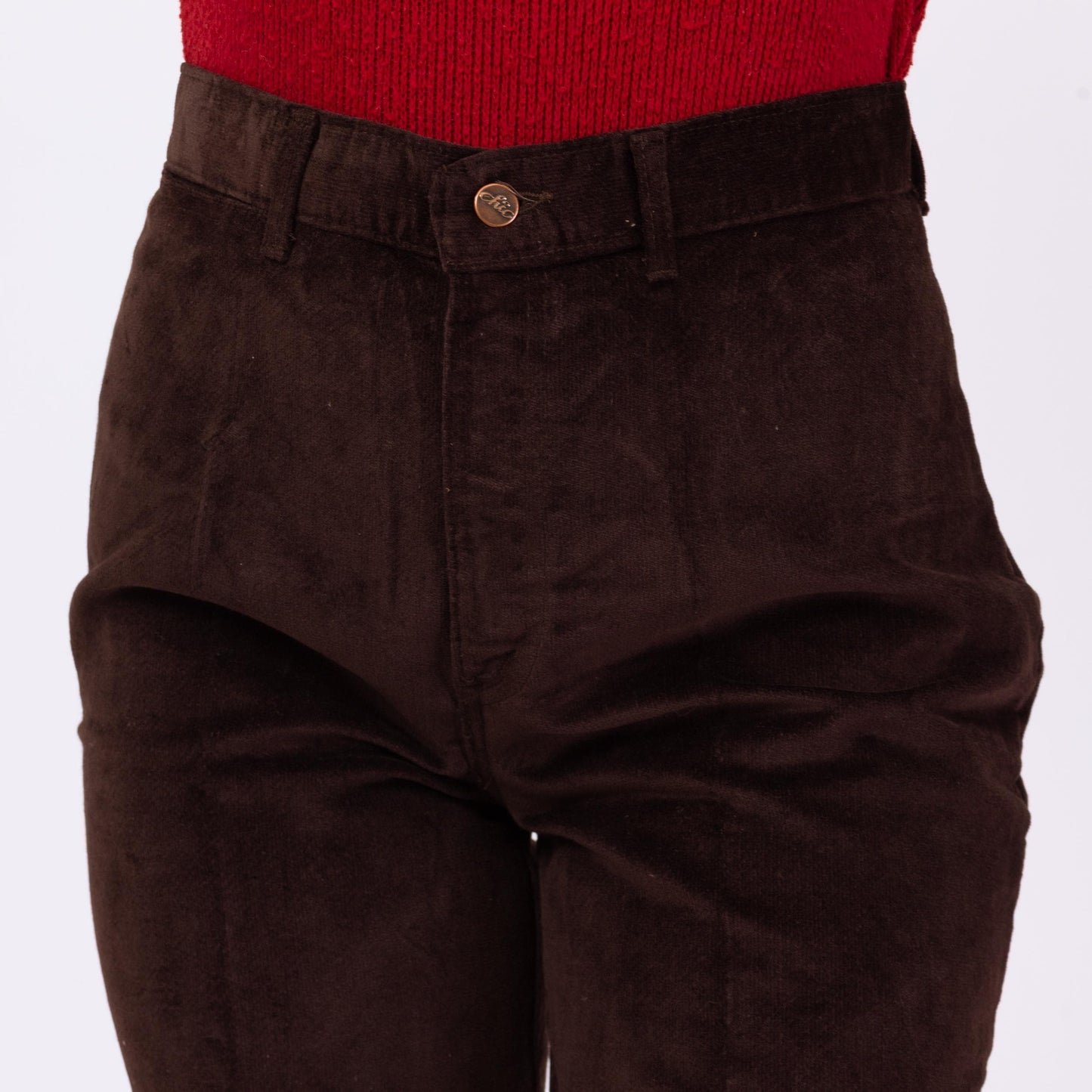 Vintage 70s Chic By H.I.S. Brown Velvet High Waist Pants, Deadstock - Medium | Straight Leg High Waist Trousers