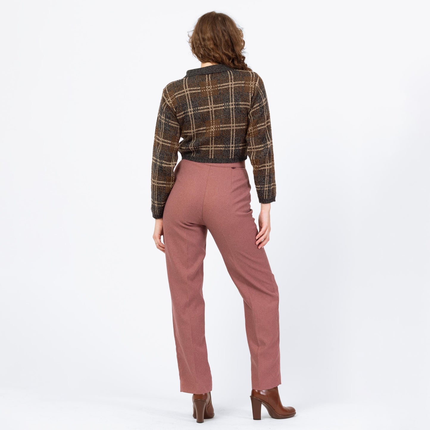 Vintage 70s Levis Dusty Rose High Waisted Trousers - Medium, 28" Waist | Levi's Minimalist Straight Leg Polyester Pants