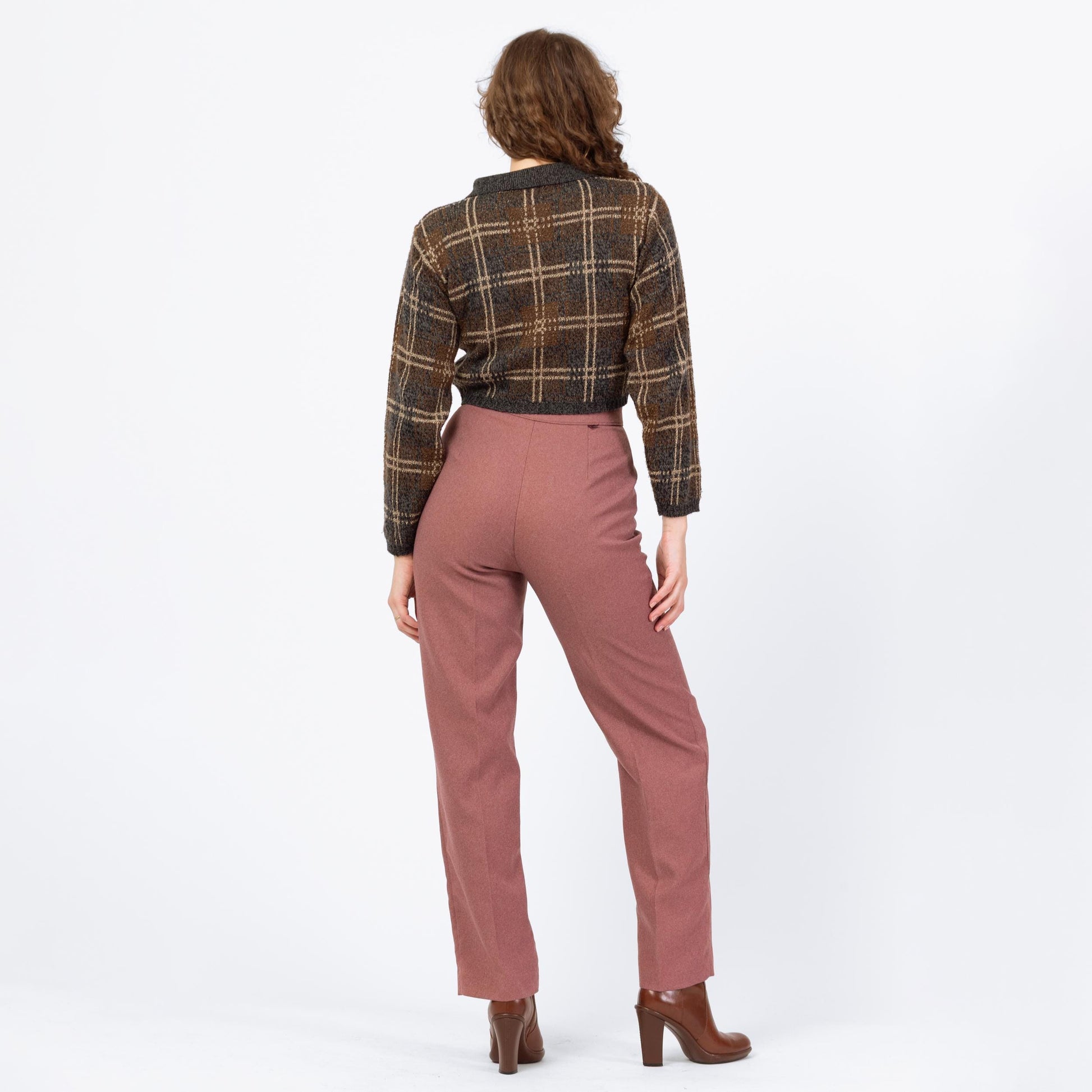 Vintage 70s Levis Dusty Rose High Waisted Trousers - Medium, 28" Waist | Levi's Minimalist Straight Leg Polyester Pants