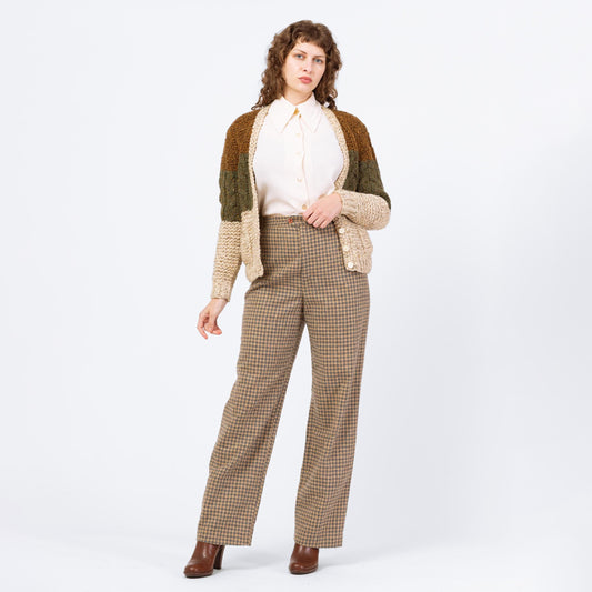 Vintage 70s Yellow & Grey Plaid Wool Pants - Medium, 28" Waist | Jack Winter High Waisted Straight Leg Trousers