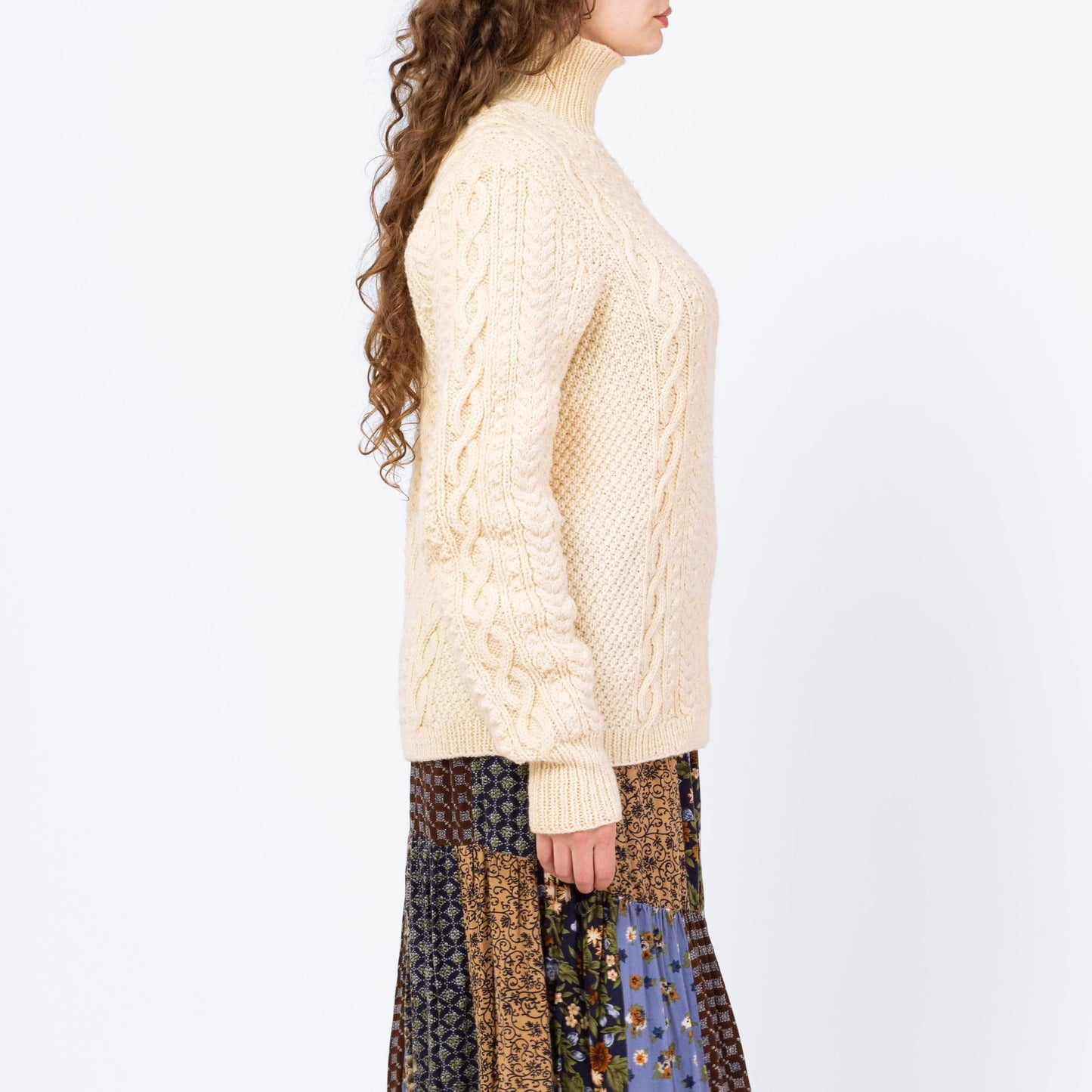 Vintage 70s 80s Irish Cable Knit Turtleneck Sweater - Men's Medium, Women's Large | Slouchy Oversize Cream Wool Fisherman Pullover