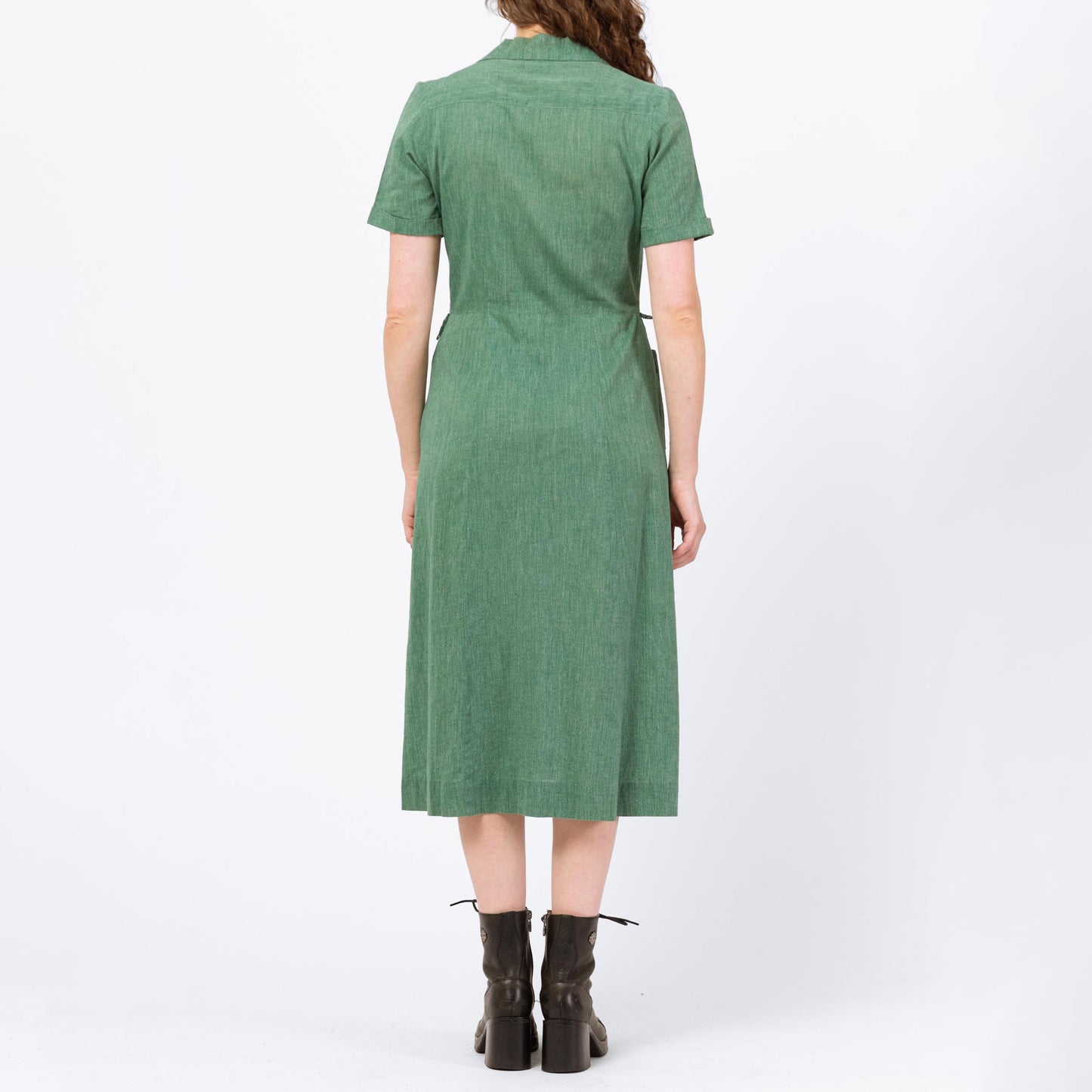Vintage 40s 50s Girl Scouts Uniform Dress - Medium | Retro Green Button Up Short Sleeve Midi Shirtdress