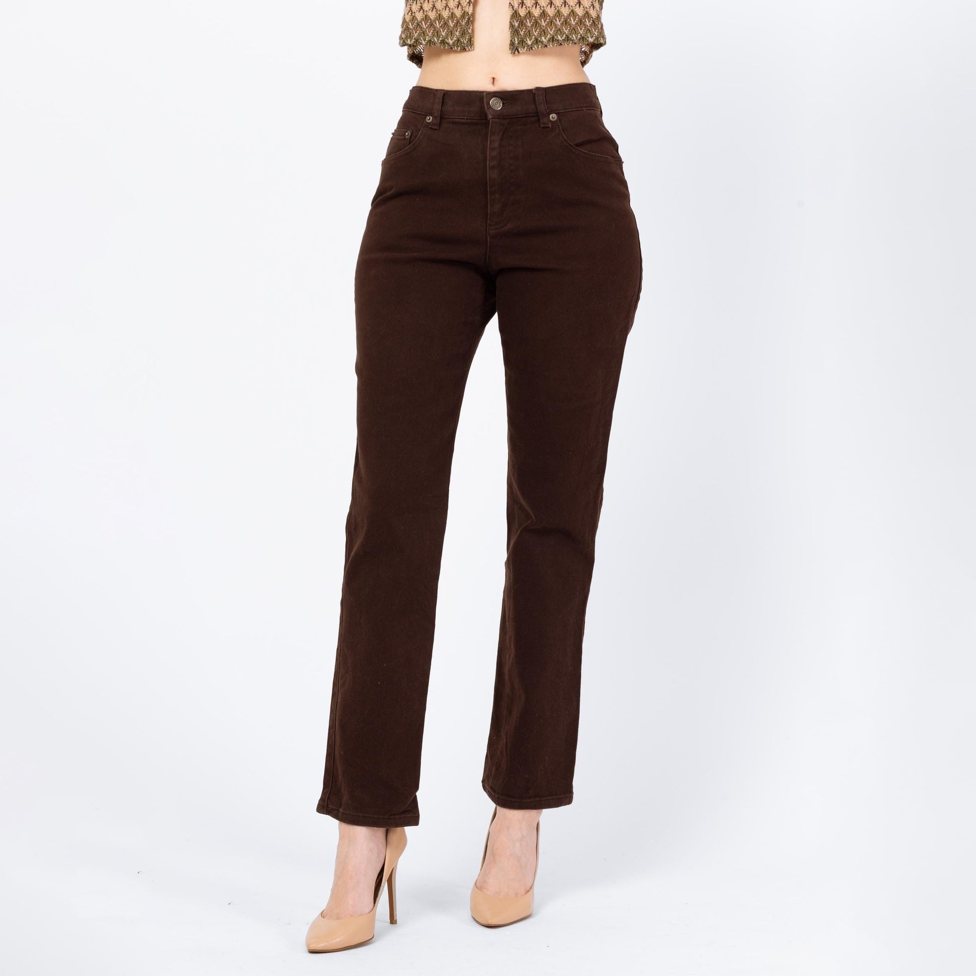 Vintage 90s Ralph Lauren Dark Brown Mid Rise Jeans - Small | Tapered Leg Dark Wash Stretch Jeans