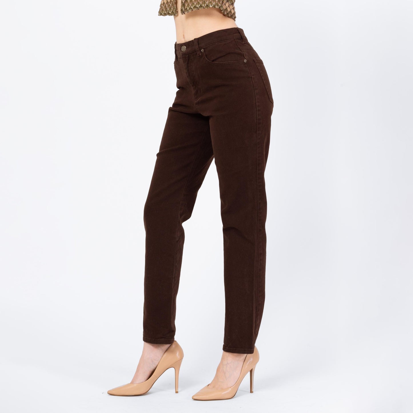 Vintage 90s Ralph Lauren Dark Brown Mid Rise Jeans - Small | Tapered Leg Dark Wash Stretch Jeans