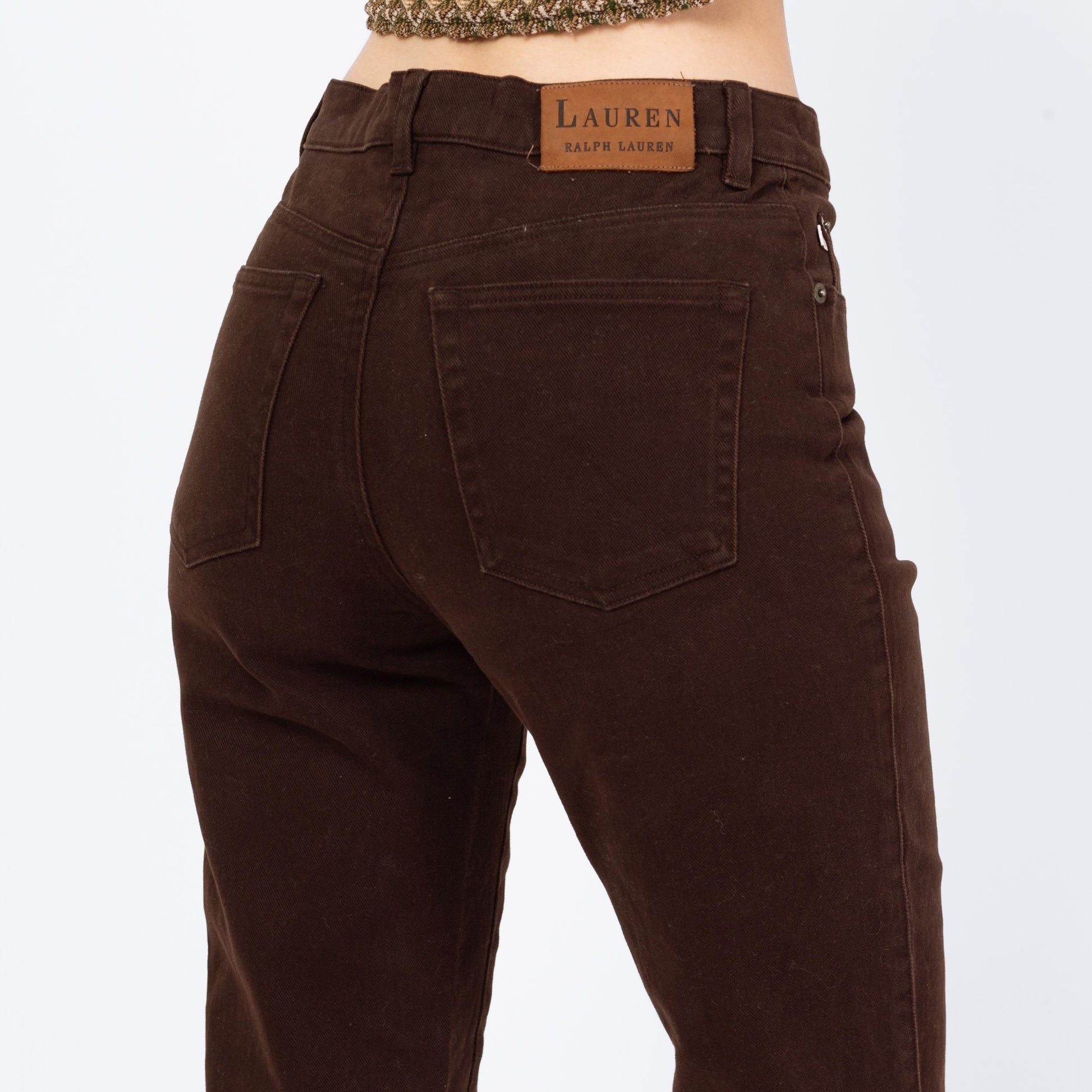 Vintage 90s Ralph Lauren Dark Brown Mid Rise Jeans - Small | Tapered Leg Dark Wash Stretch Jeans