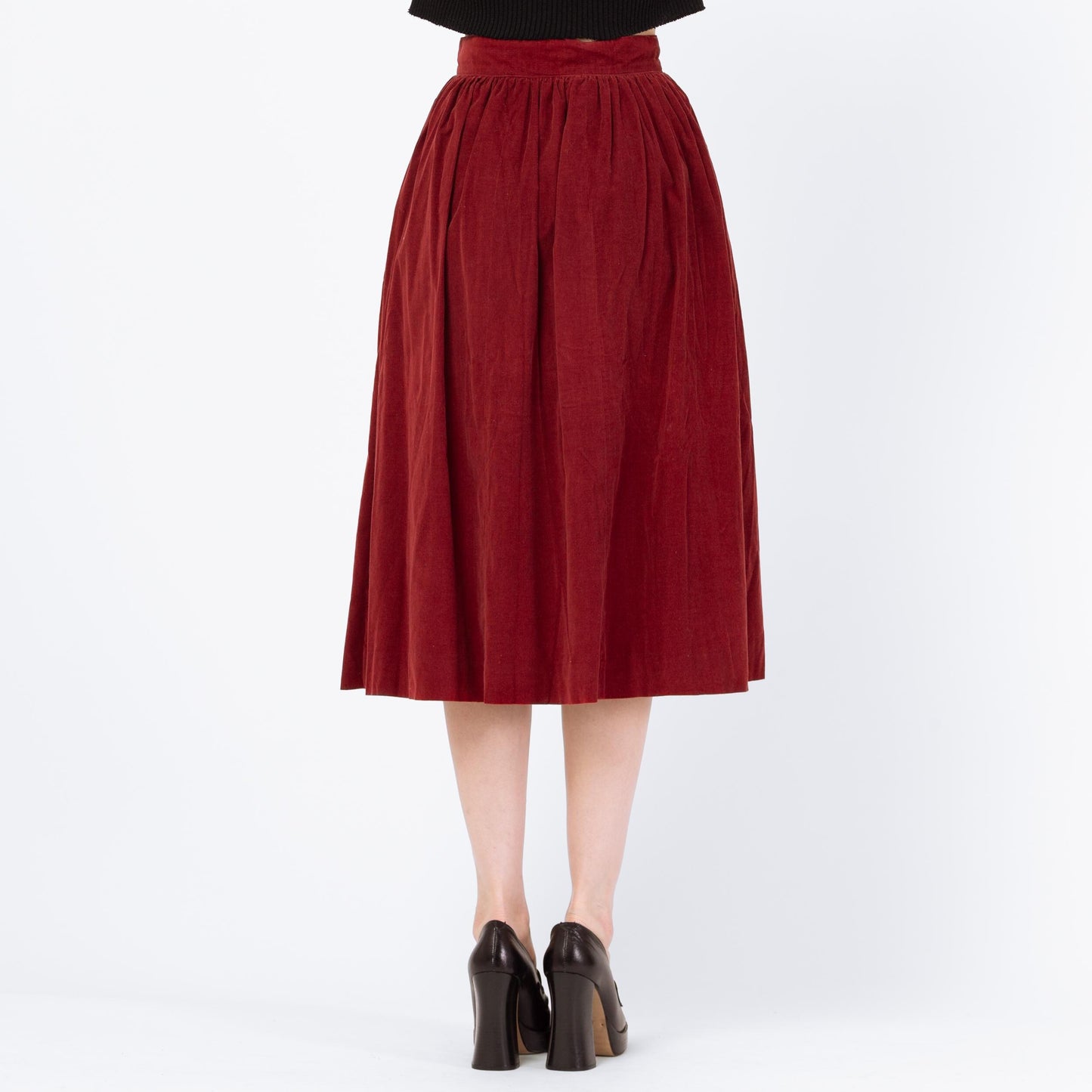 Vintage 80s Wine Corduroy Midi Pocket Skirt - Extra Small, 25" Waist | A Line High Waist Retro Skirt