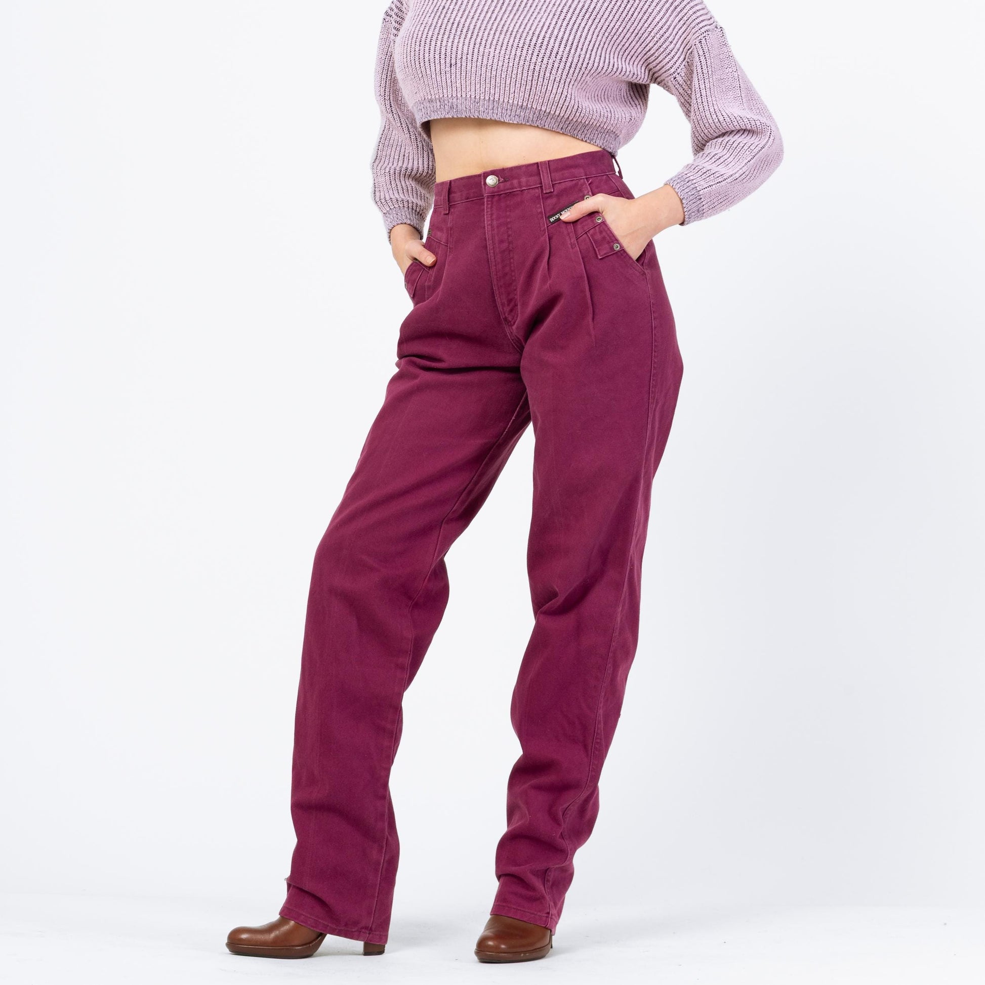 Vintage 90s Rockies Magenta High Waisted Western Jeans - Medium Long, 28" Waist | Pink Purple Denim Tall Tapered Leg Mom Jeans