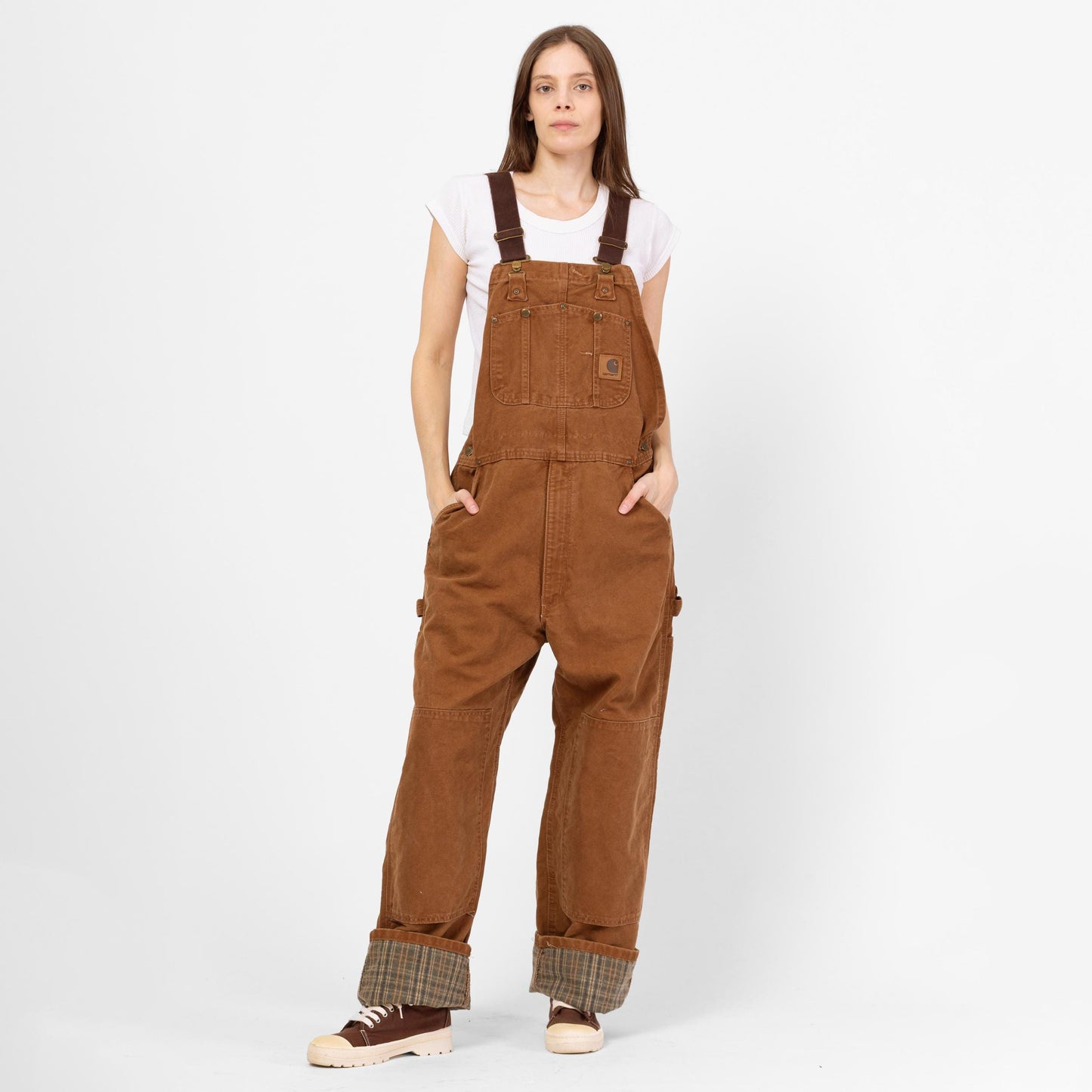 Vintage Carhartt Brown Canvas Flannel Lined Overalls - 38x30 | Unisex Y2K Workwear Jumpsuit