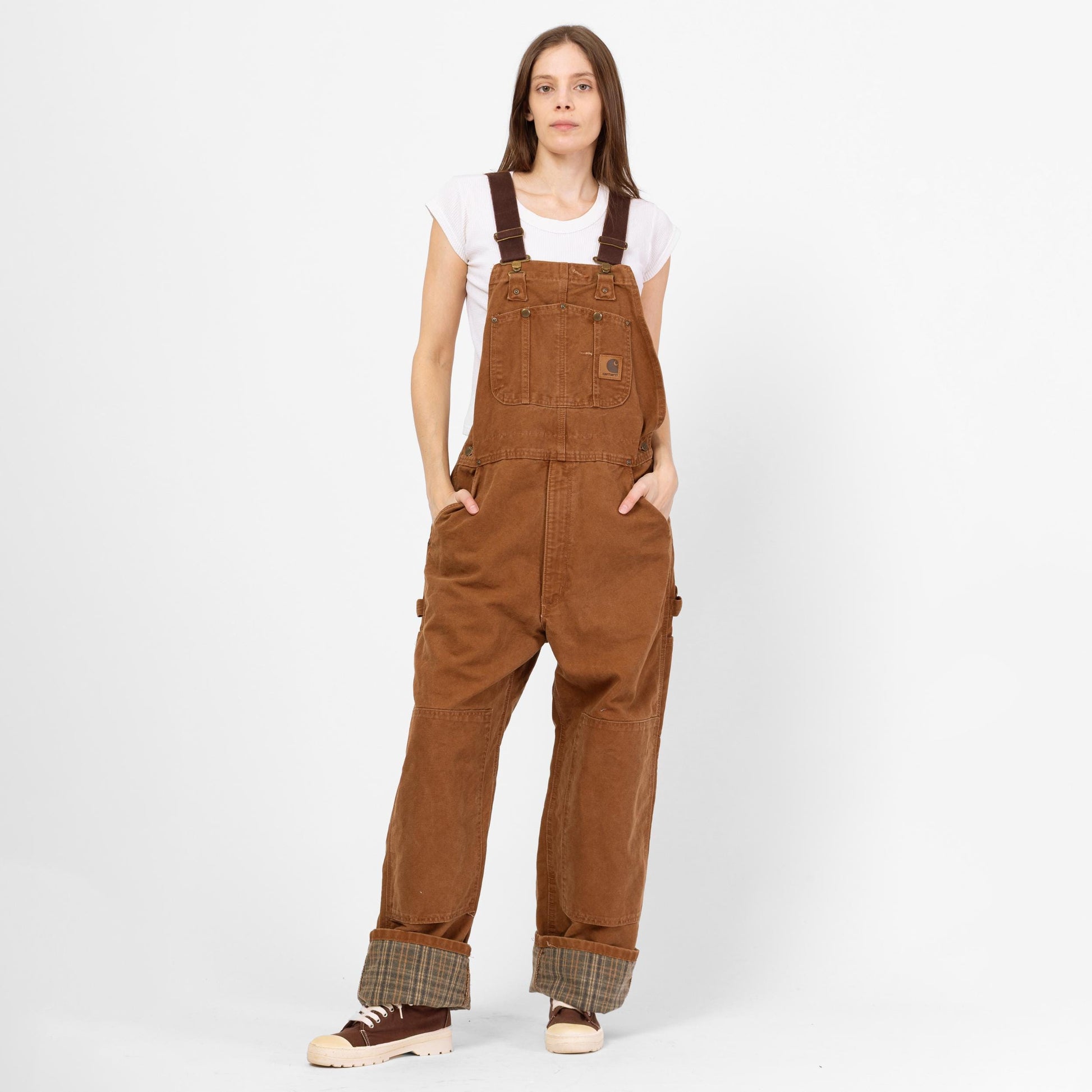 Vintage Carhartt Brown Canvas Flannel Lined Overalls - 38x30 | Unisex Y2K Workwear Jumpsuit