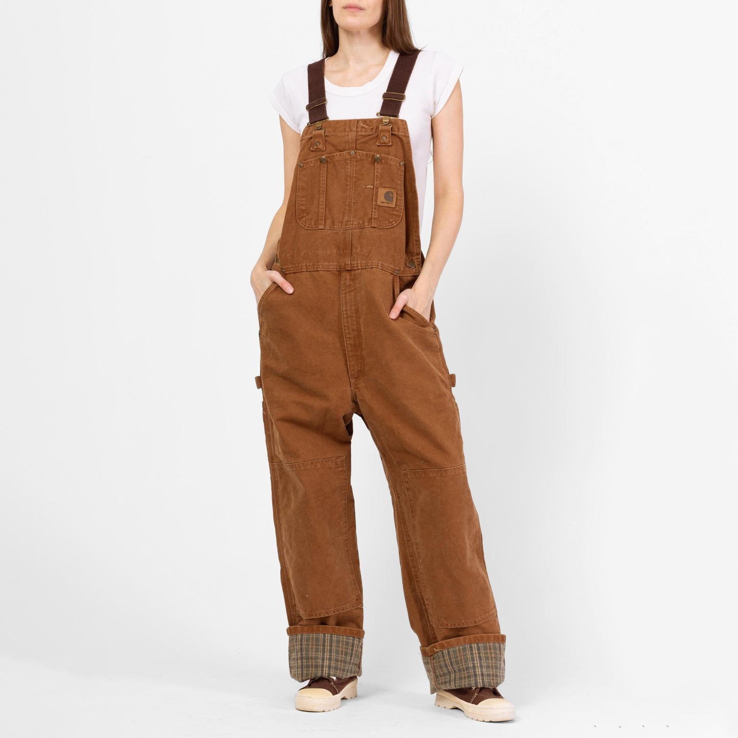 Vintage Carhartt Brown Canvas Flannel Lined Overalls - 38x30 | Unisex Y2K Workwear Jumpsuit