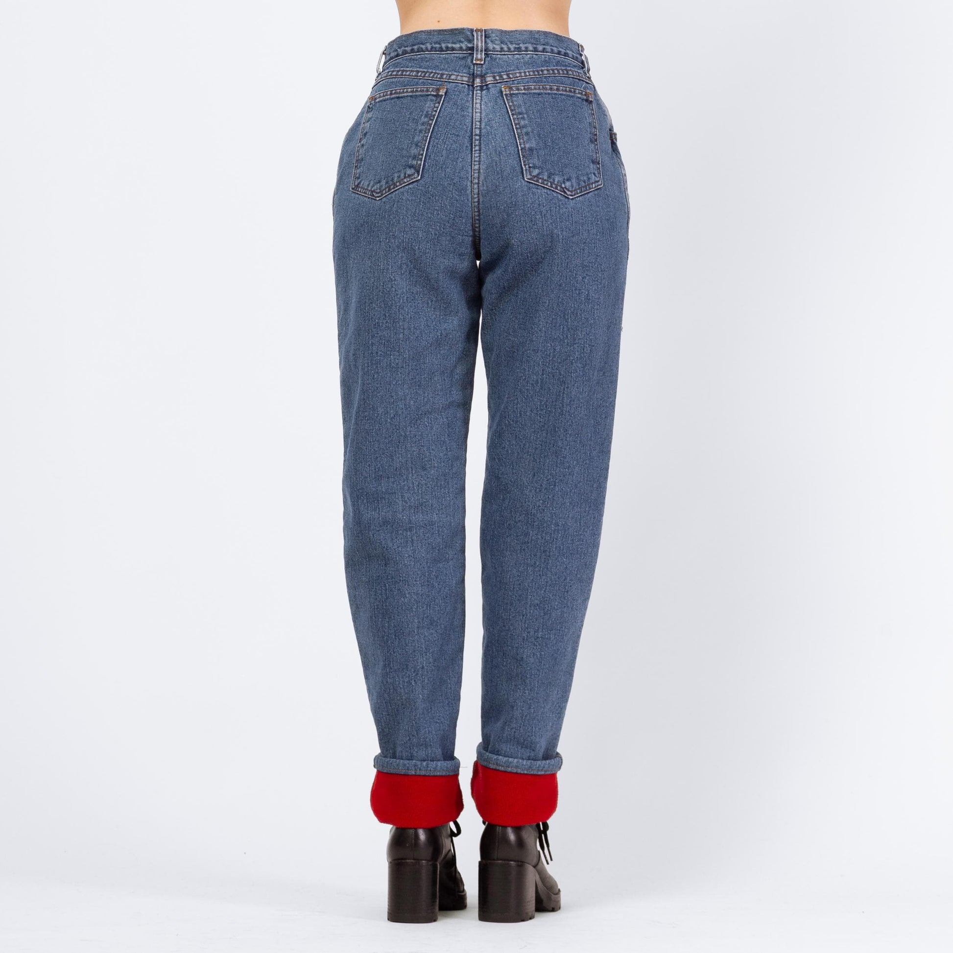 Vintage 90s LL Bean Fleece Lined High Waisted Jeans - Small, 27" Waist | Medium Wash Denim Tapered Leg Mom Jeans