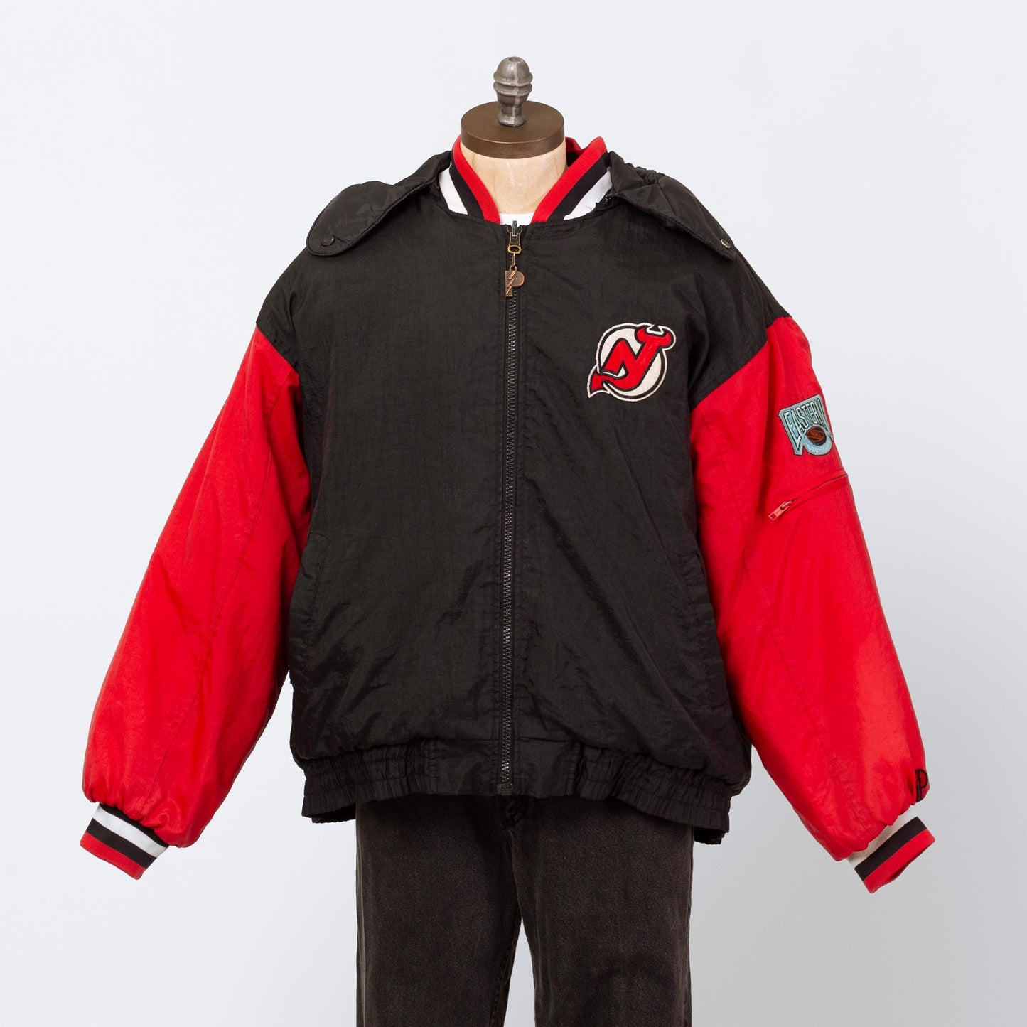 Vintage 90s New Jersey Devils Reversible Pro Player Jacket - Extra Large | Oversize NHL Hockey Hooded Puffy Winter Coat