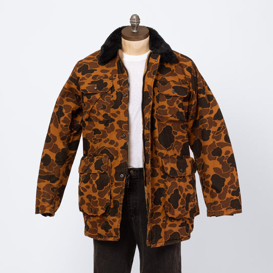 Vintage 80s Camo Duck Hunting Jacket - Medium Tall | Zip Up Utility Field Coat Winter Parka