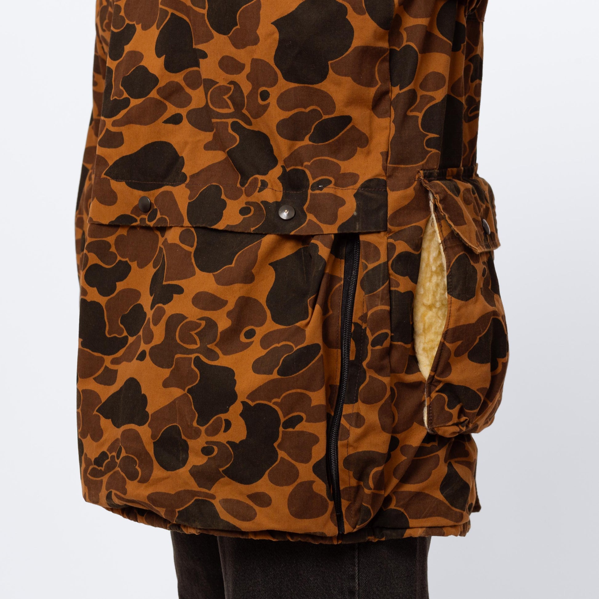 Vintage 80s Camo Duck Hunting Jacket - Medium Tall | Zip Up Utility Field Coat Winter Parka