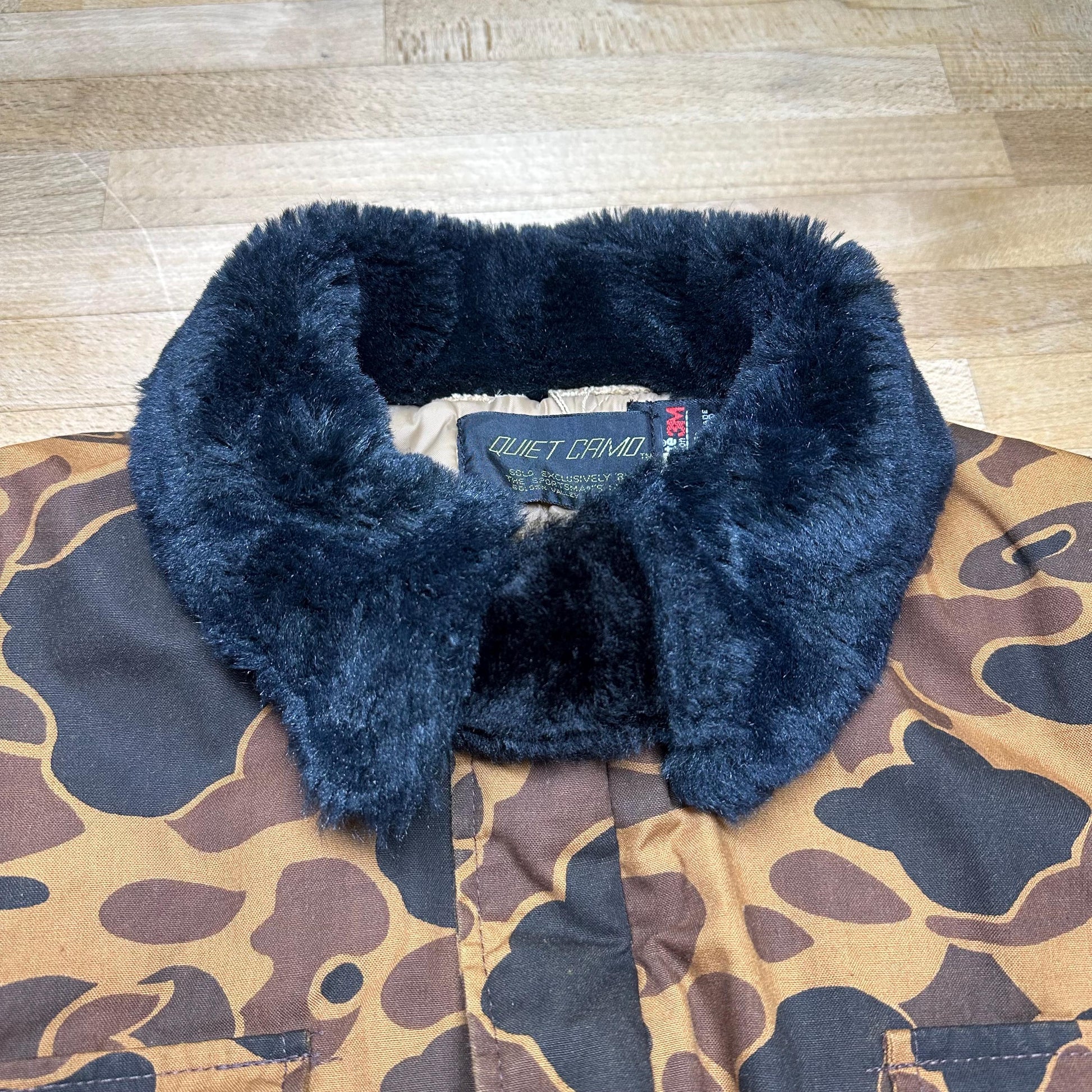 Vintage 80s Camo Duck Hunting Jacket - Medium Tall | Zip Up Utility Field Coat Winter Parka