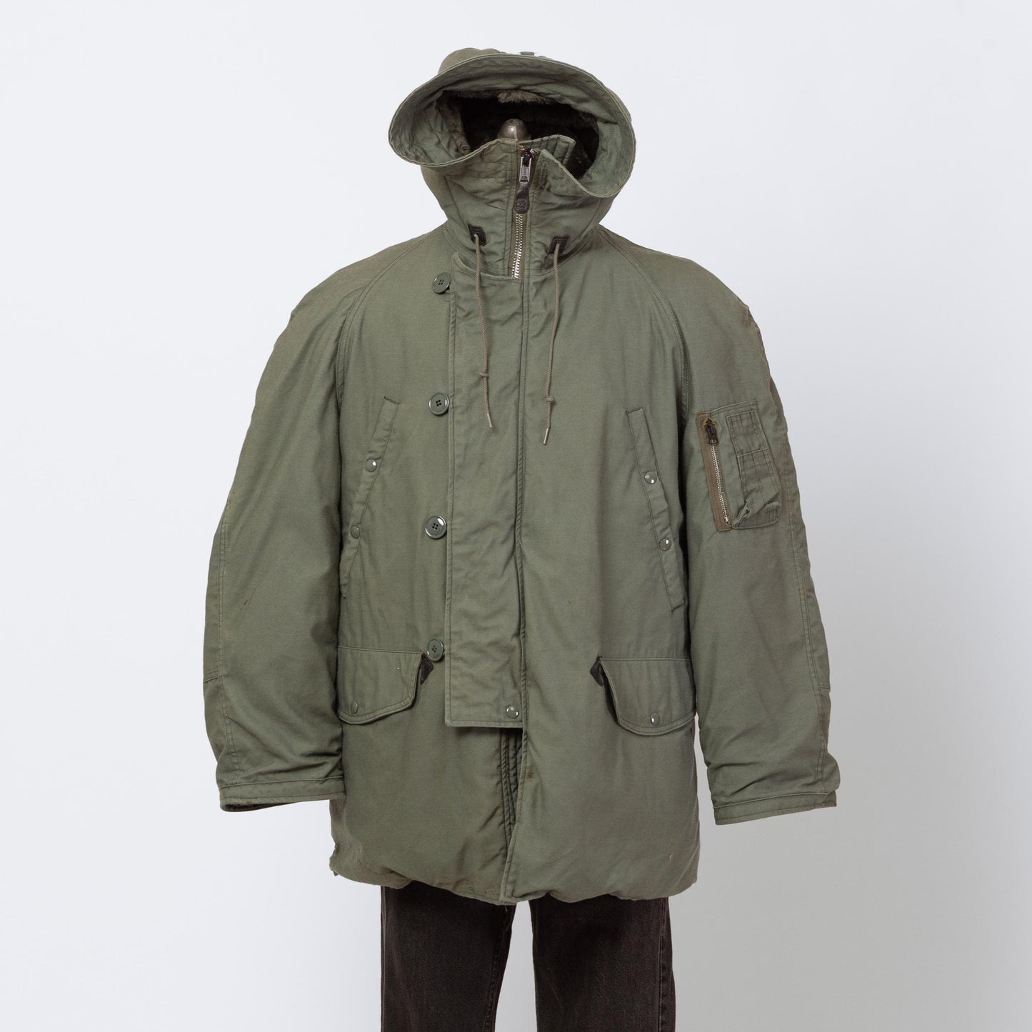 Vintage 90s USAF N-3B Hooded Parka Flight Jacket - Medium | Faux Fur Trim Air Force Cold Weather Army Green Military Coat