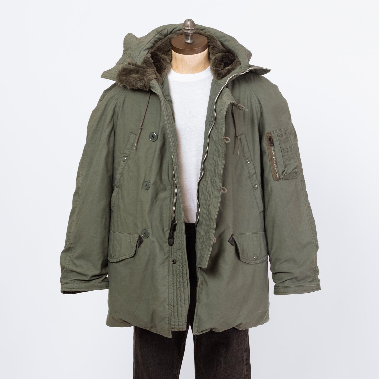 Vintage 90s USAF N-3B Hooded Parka Flight Jacket - Medium | Faux Fur Trim Air Force Cold Weather Army Green Military Coat