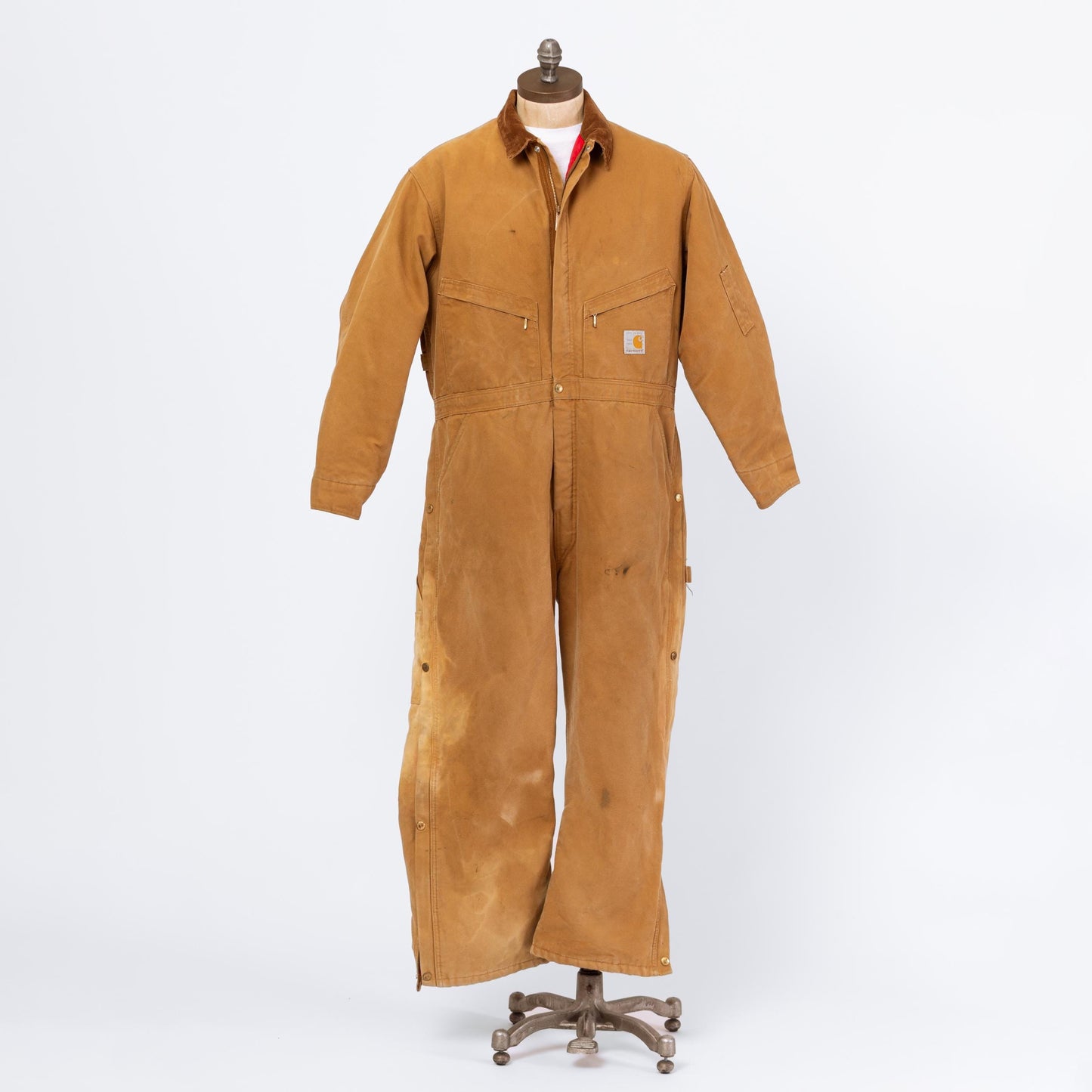 Vintage 80s Carhartt 100 Years Tan Insulated Coveralls - 46 Short | 1989 Distressed Union Made In USA Canvas Quilt Lined Workwear Jumpsuit