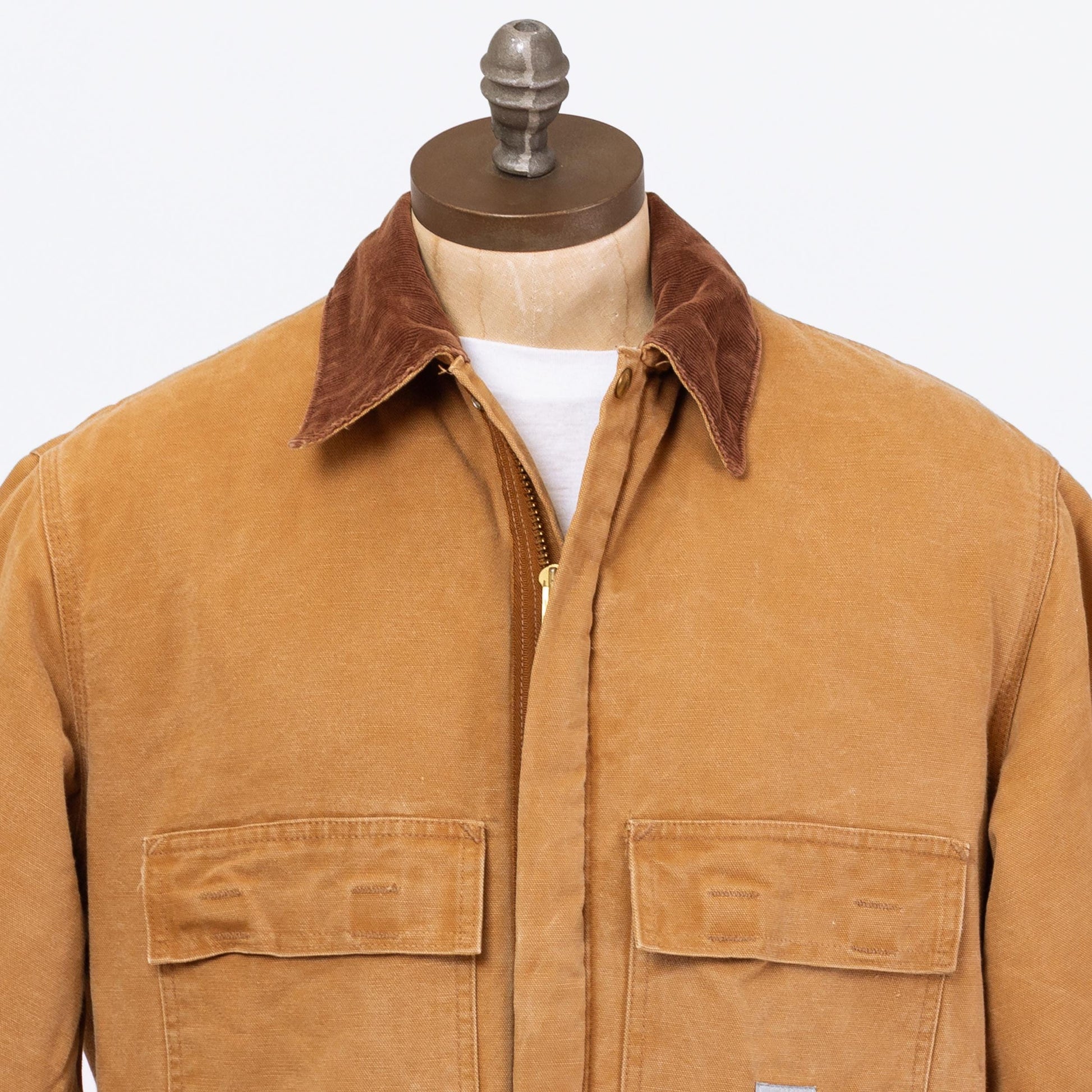 Vintage 90s Carhartt Tan Insulated Coveralls - 46 Short | Cotton Duck Canvas Quilt Lined Workwear Zip Front Winter Jumpsuit