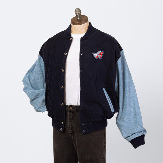 Vintage 90s Gene Autry #26 Angels Baseball Varsity Jacket - Extra Large | Anaheim Los Angeles Navy Blue Denim Snap Up MLB Bomber
