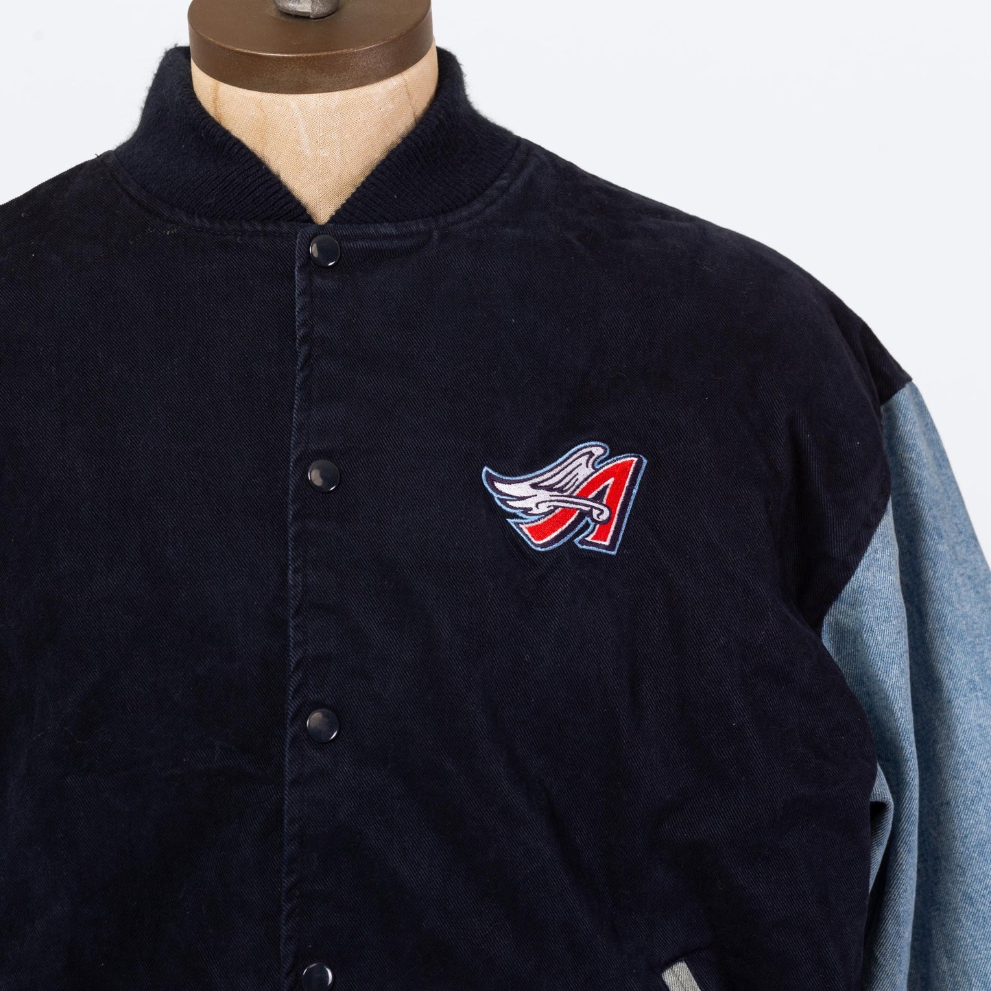Vintage 90s Gene Autry #26 Angels Baseball Varsity Jacket - Extra Large | Anaheim Los Angeles Navy Blue Denim Snap Up MLB Bomber
