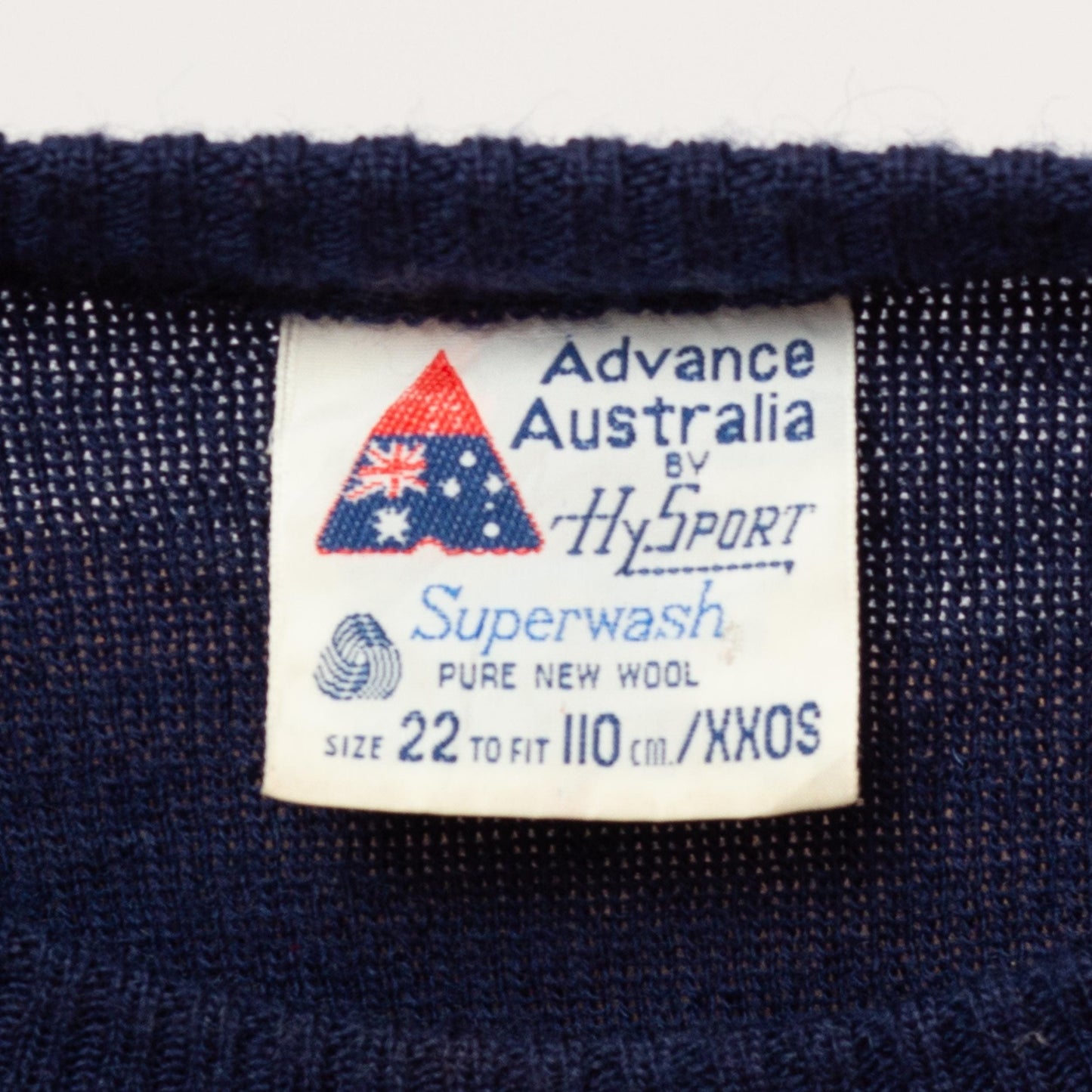 Vintage 80s Australia Wool Knit Sweater - Large | Navy Blue Striped Intarsia Pullover Jumper
