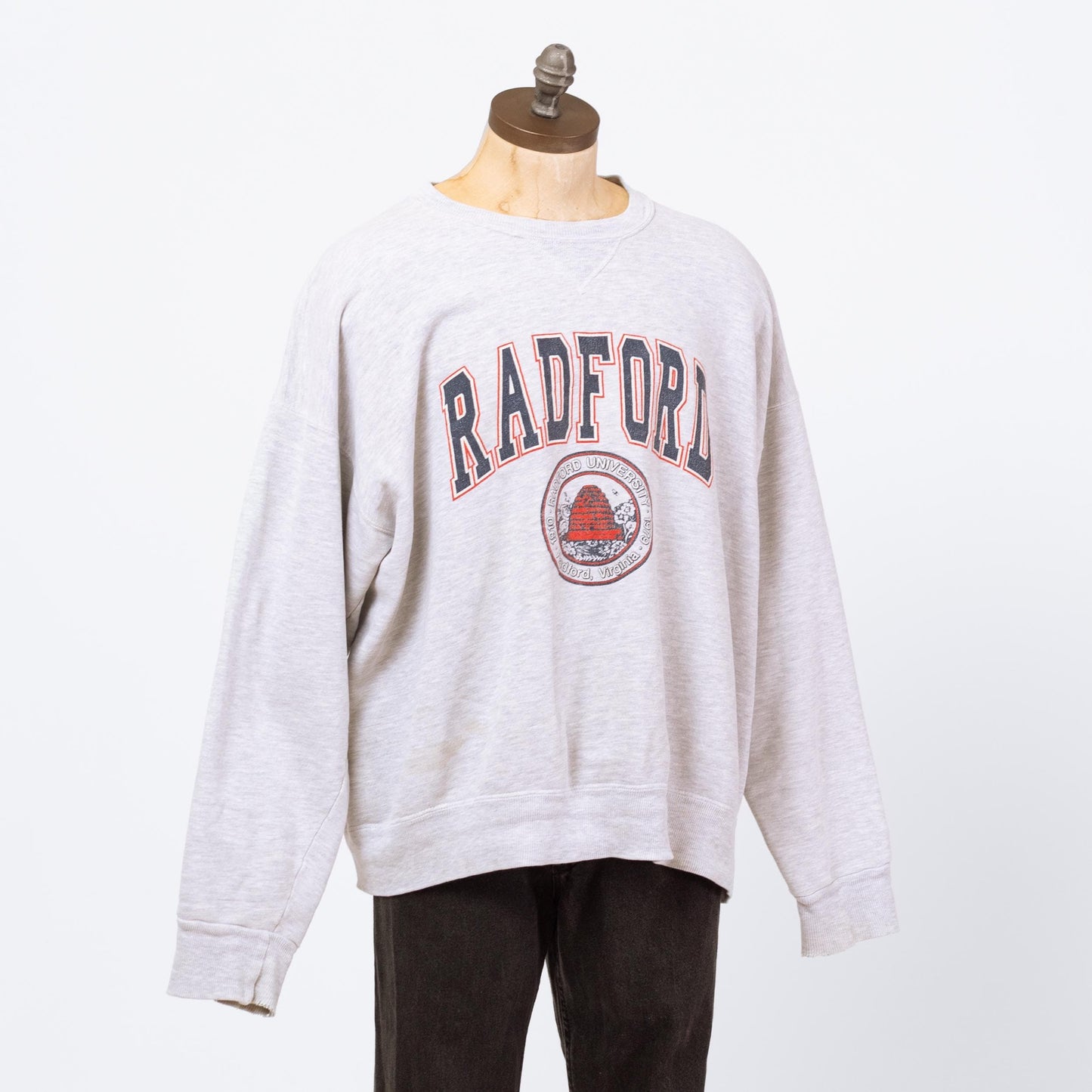 Vintage 80s Radford University V Stitch Sweatshirt - XXL | Distressed Collegiate Crew Neck Pullover