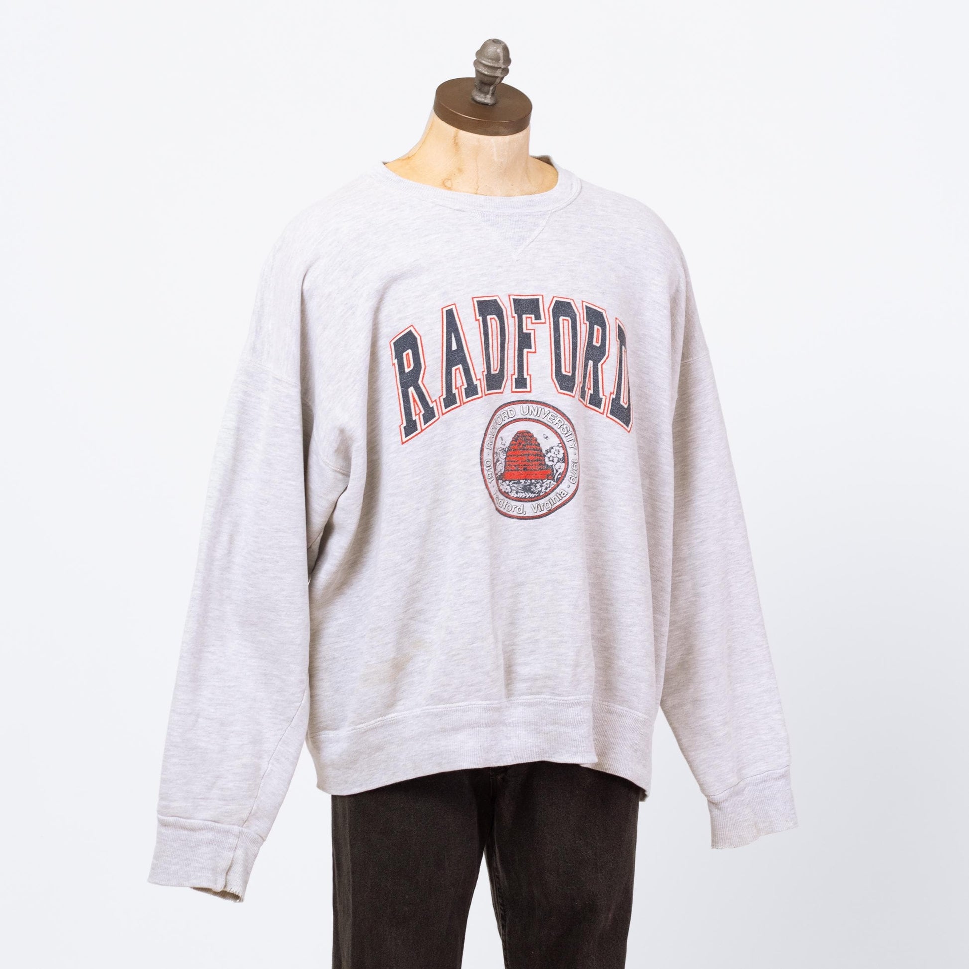 Vintage 80s Radford University V Stitch Sweatshirt - XXL | Distressed Collegiate Crew Neck Pullover