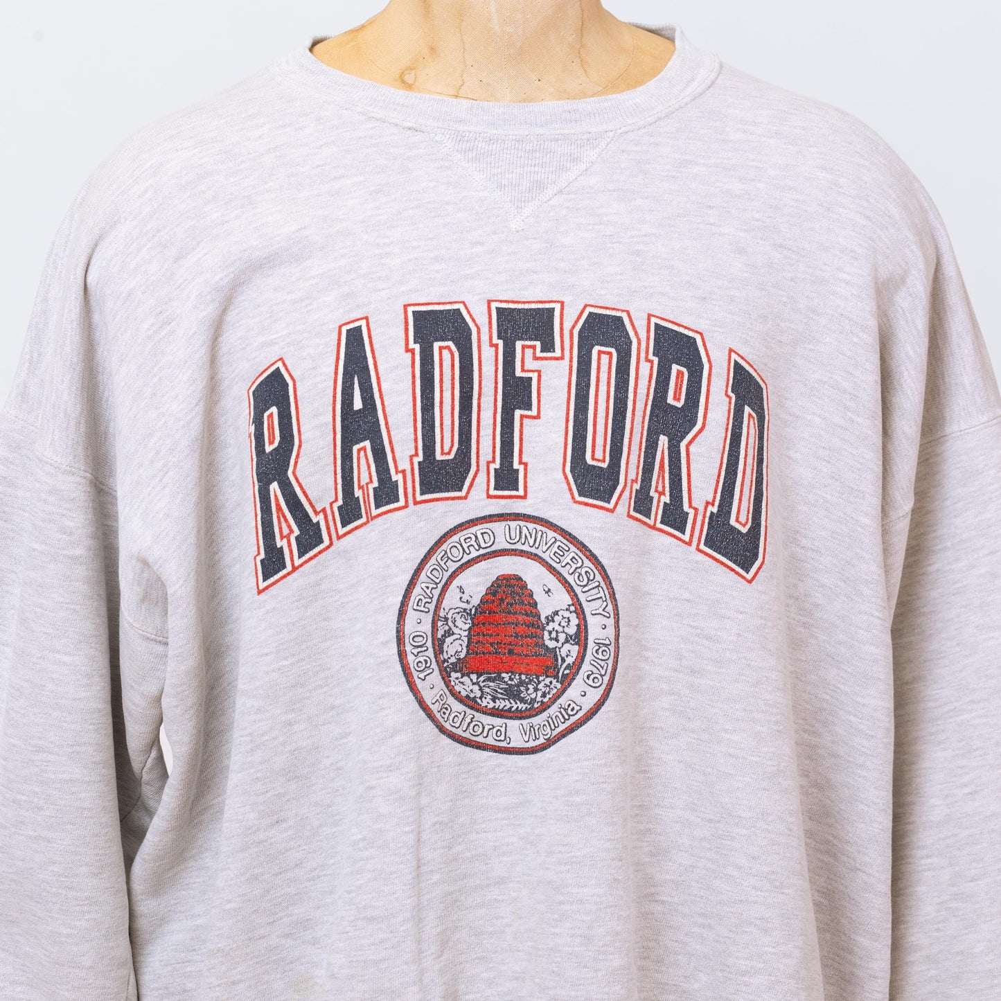Vintage 80s Radford University V Stitch Sweatshirt - XXL | Distressed Collegiate Crew Neck Pullover
