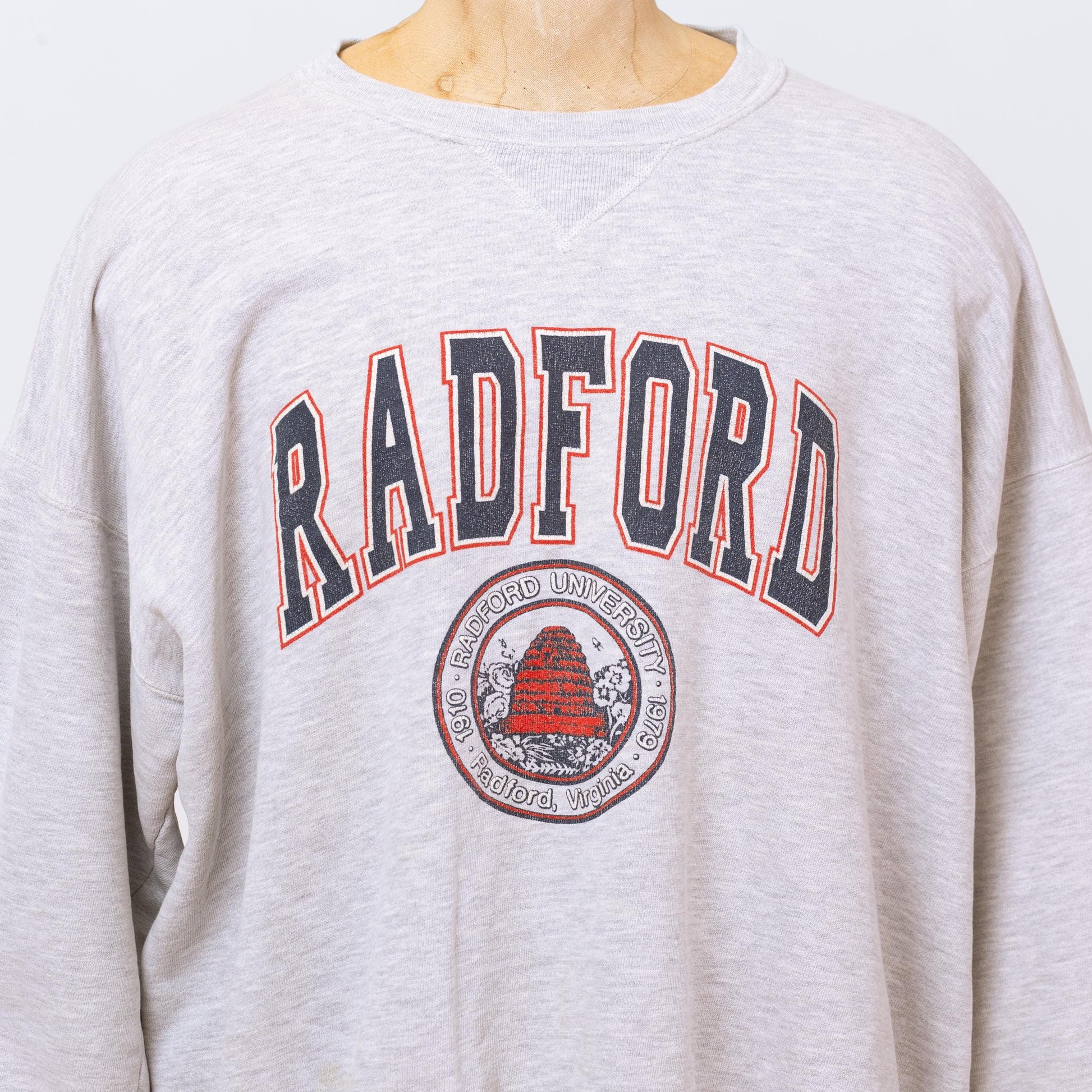 Vintage 80s Radford University V Stitch Sweatshirt - XXL | Distressed Collegiate Crew Neck Pullover