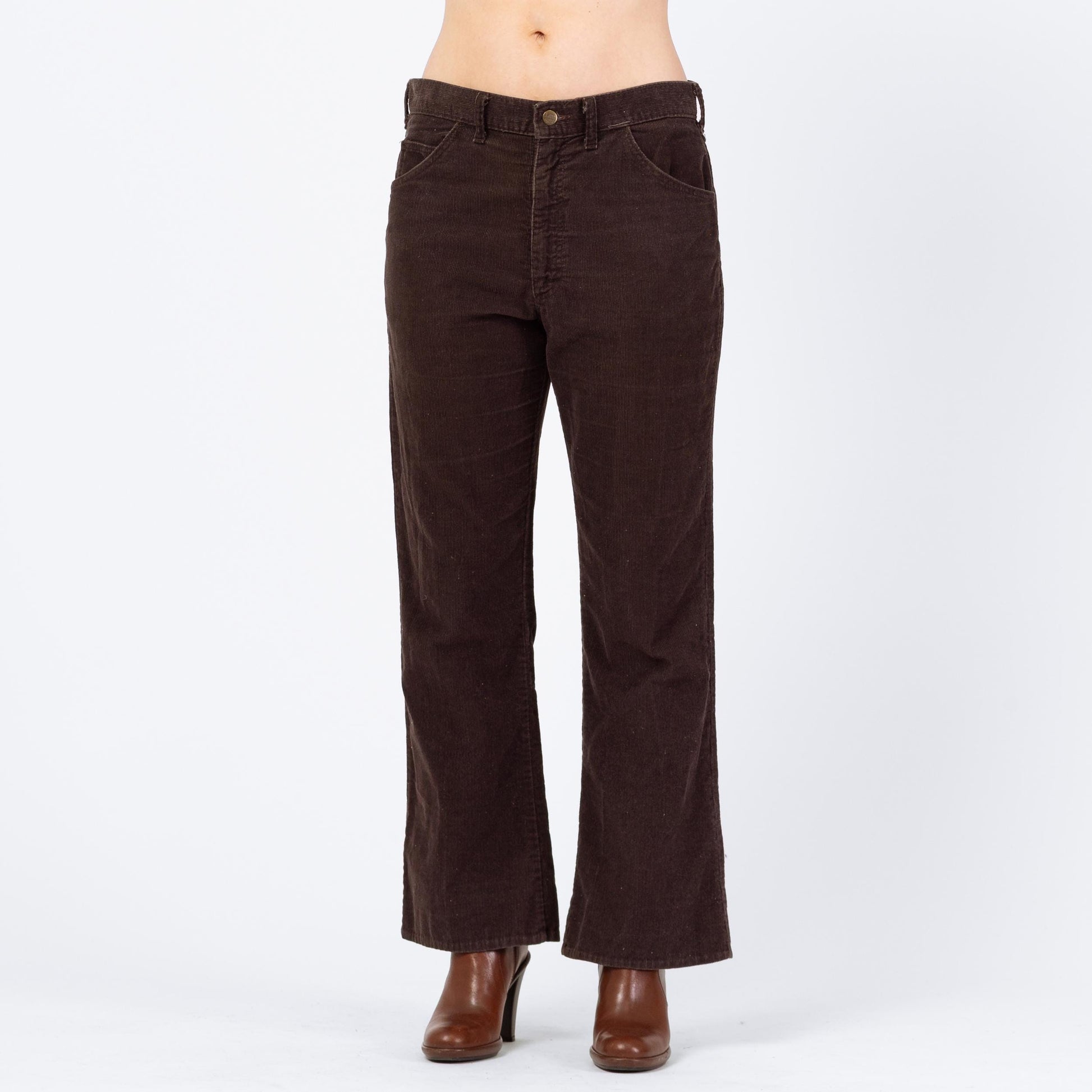 Vintage 70s Lee Riders Brown Corduroy Flares - 33x28 | Unisex Union Made Mid High Rise Bootcut Pants