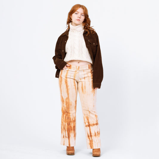 Vintage 90s Y2K Tie Dye Corduroy Flared Pants - Large | Western Pants, Mid Rise Bootcut Trousers