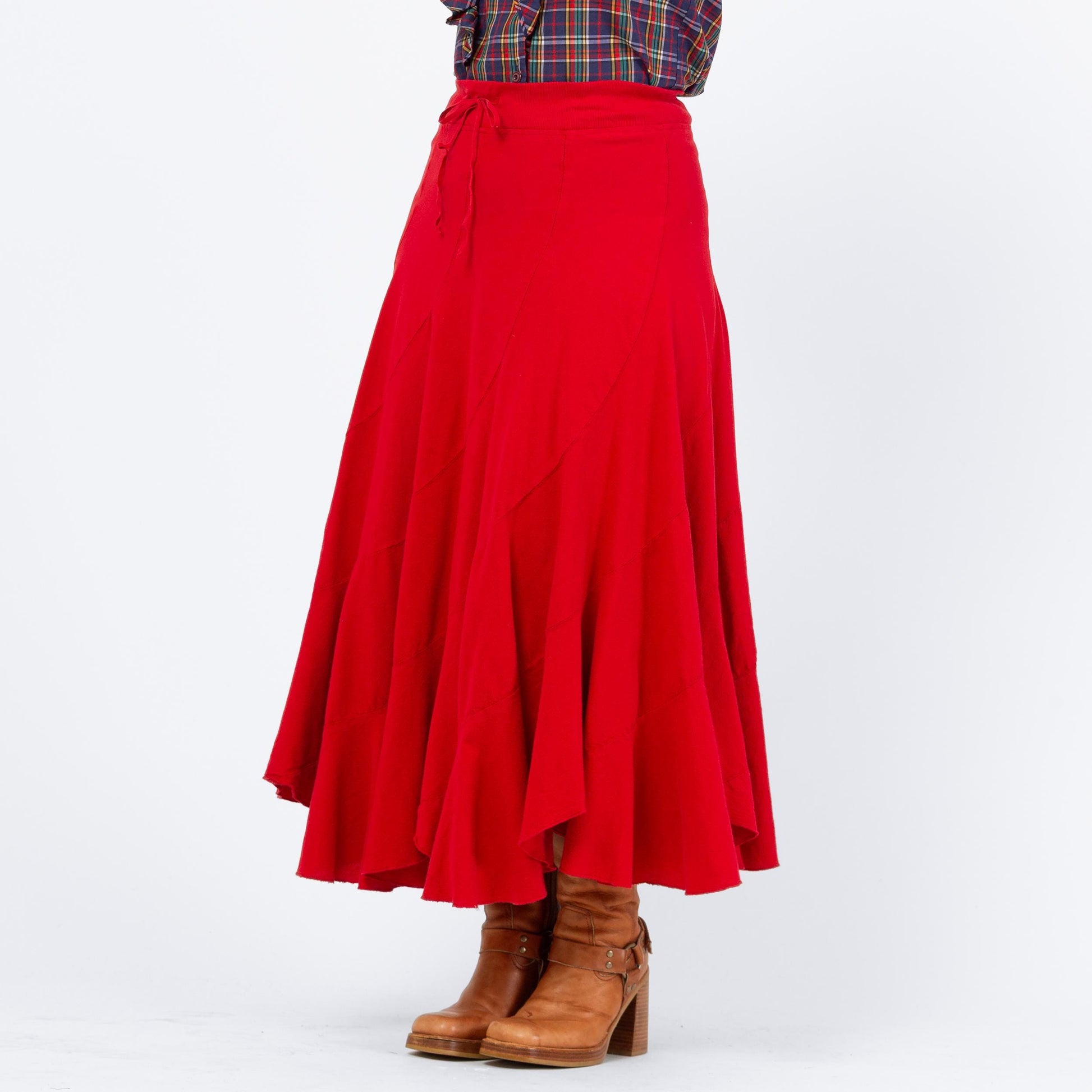 Vintage 90s Red Trumpet Hem Maxi Skirt - Medium to Large | Cotton High Waisted Long Skirt