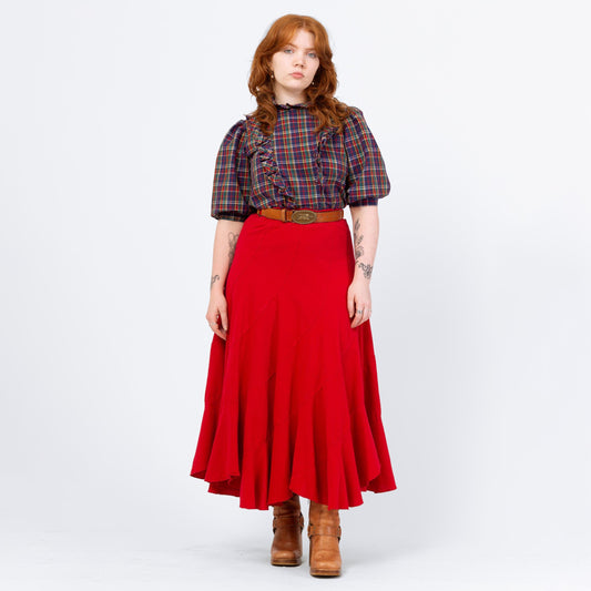 Vintage 90s Red Trumpet Hem Maxi Skirt - Medium to Large | Cotton High Waisted Long Skirt
