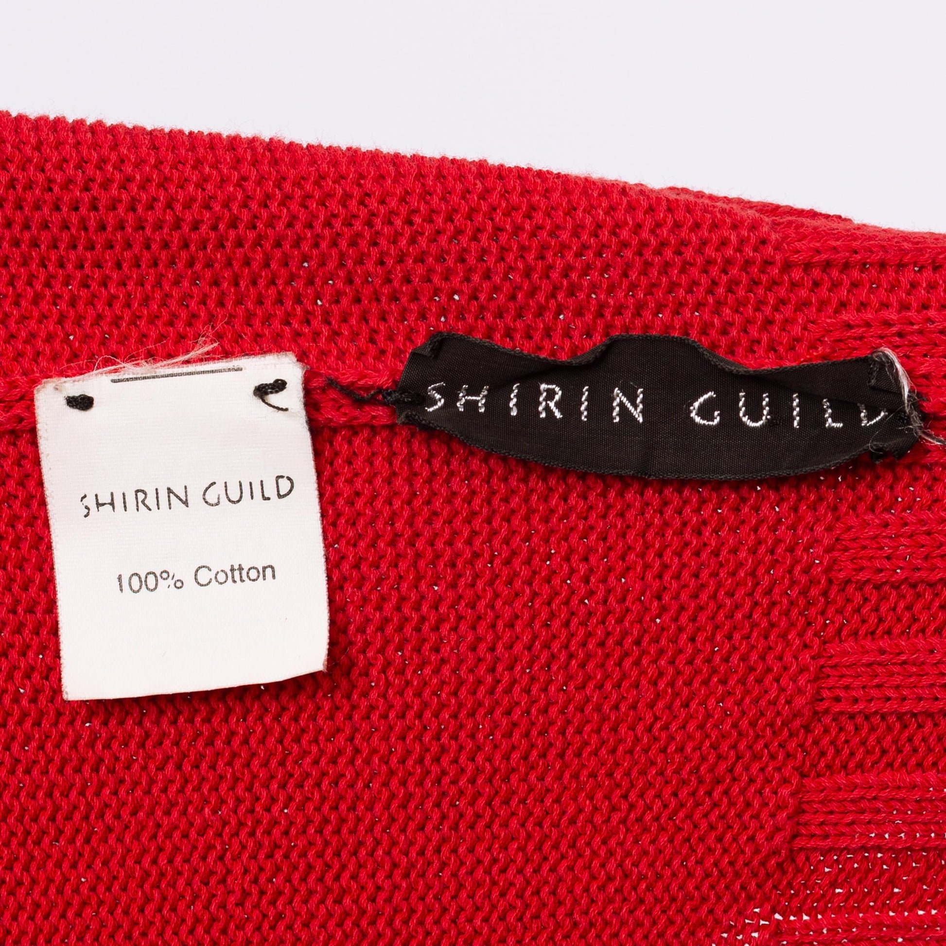 Vintage 90s Shirin Guild Red Cotton Asymmetric Knit Sweater - One Size | Slouchy Cropped Sweater, Crew Neck Pullover