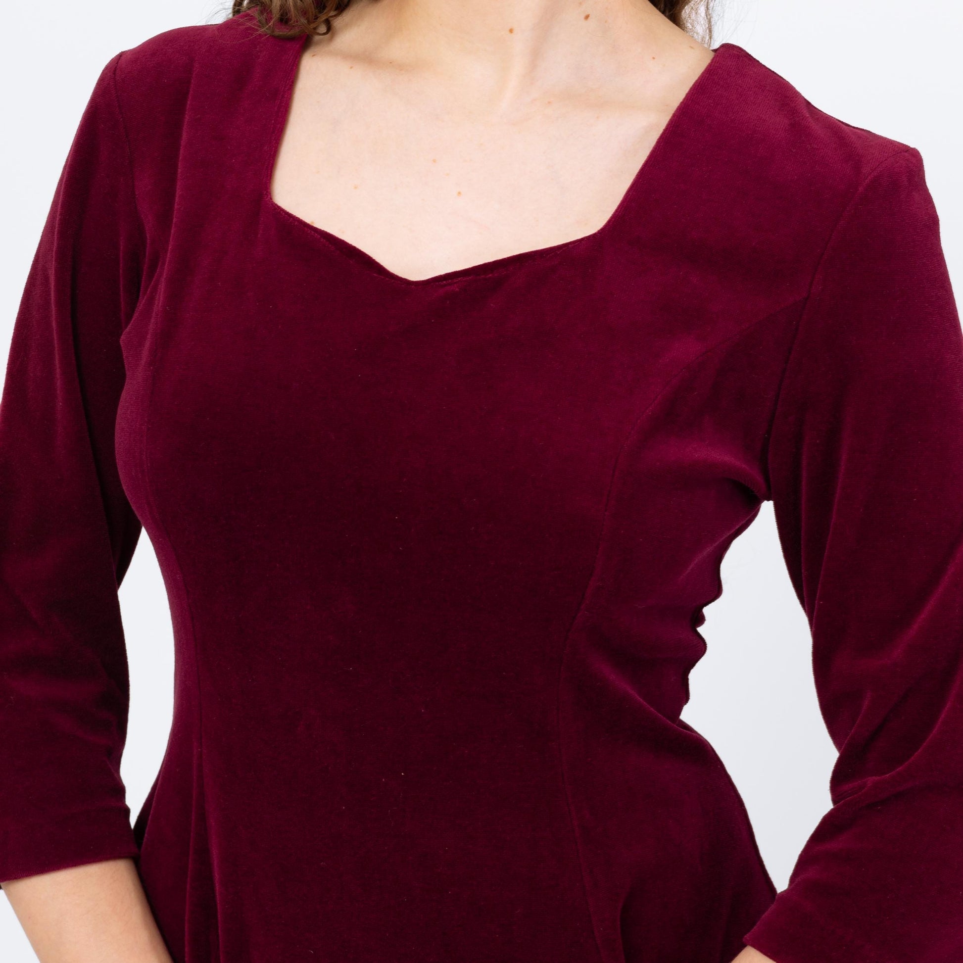 Vintage 90s Wine Red Velour Mini Dress - Medium to Large | Whimsigoth Dress, 3/4 Sleeve Grunge Skater Dress