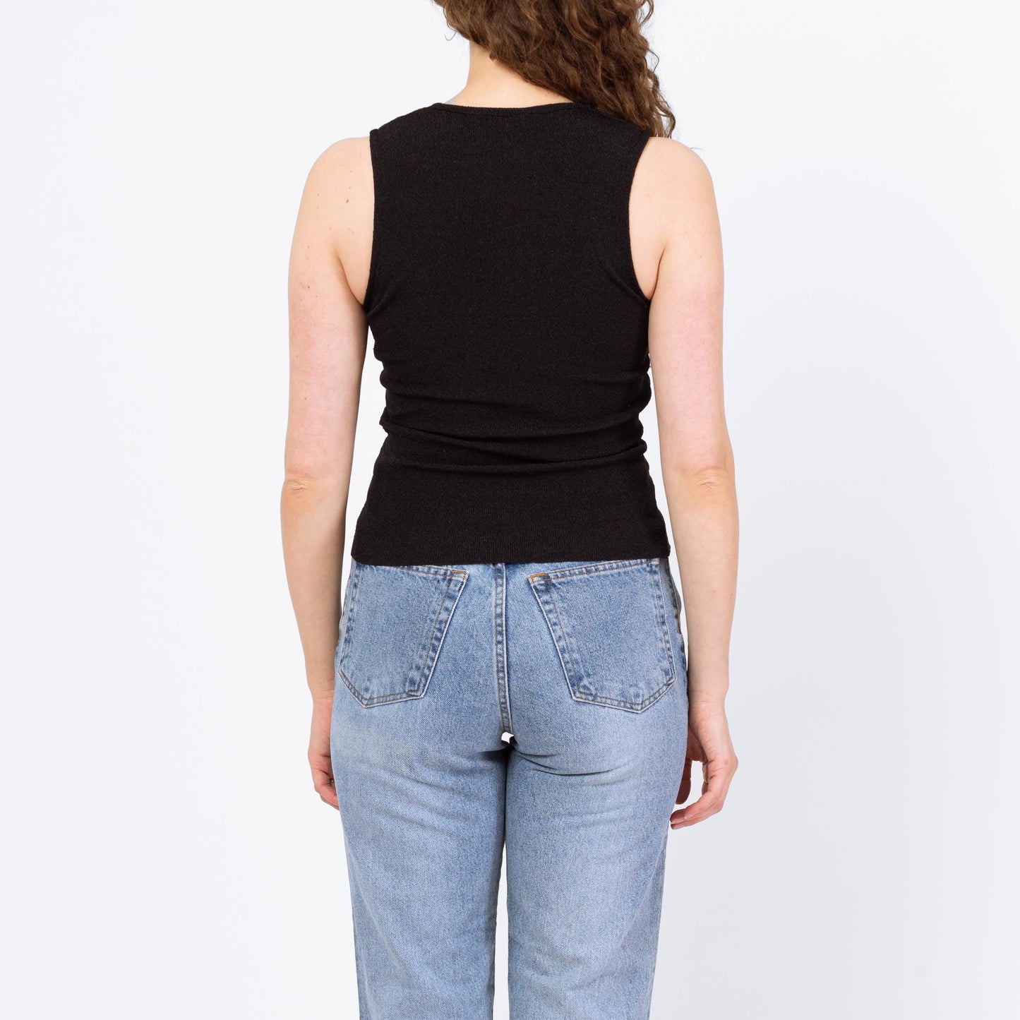 Vintage 90s Minimalist Black Belted Tank Top - Medium | Stretchy V Neck Sleeveless Shirt