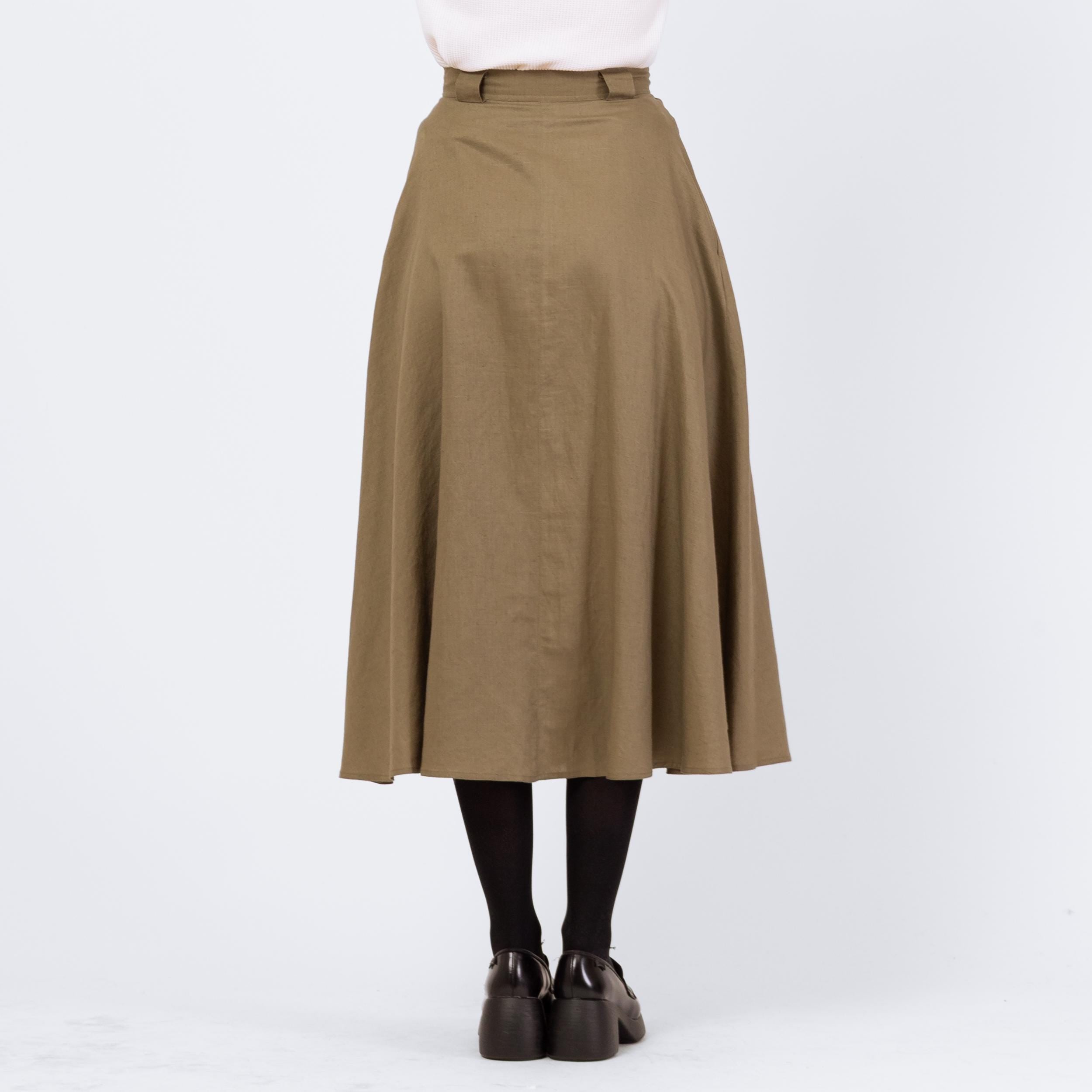 Vintage 90s Olive Green Linen Look Pleated Midi Skirt - Small, 26