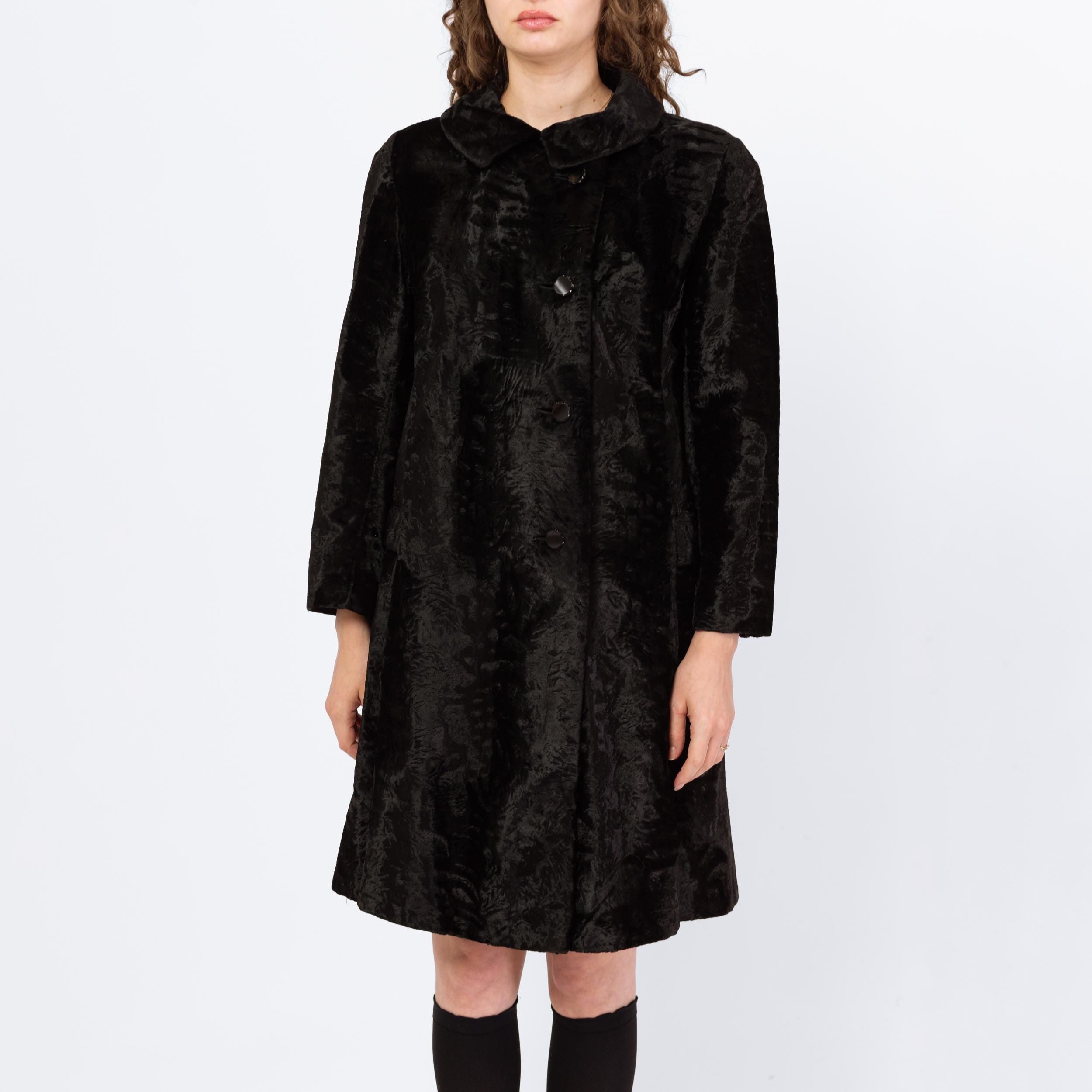 Vintage 60s Mod Black Crushed Velvet Swing Coat - Medium – Flying